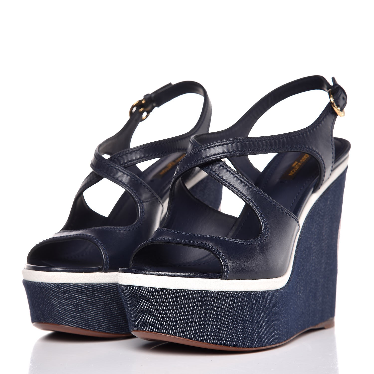 louis vuitton denim wedge sandals