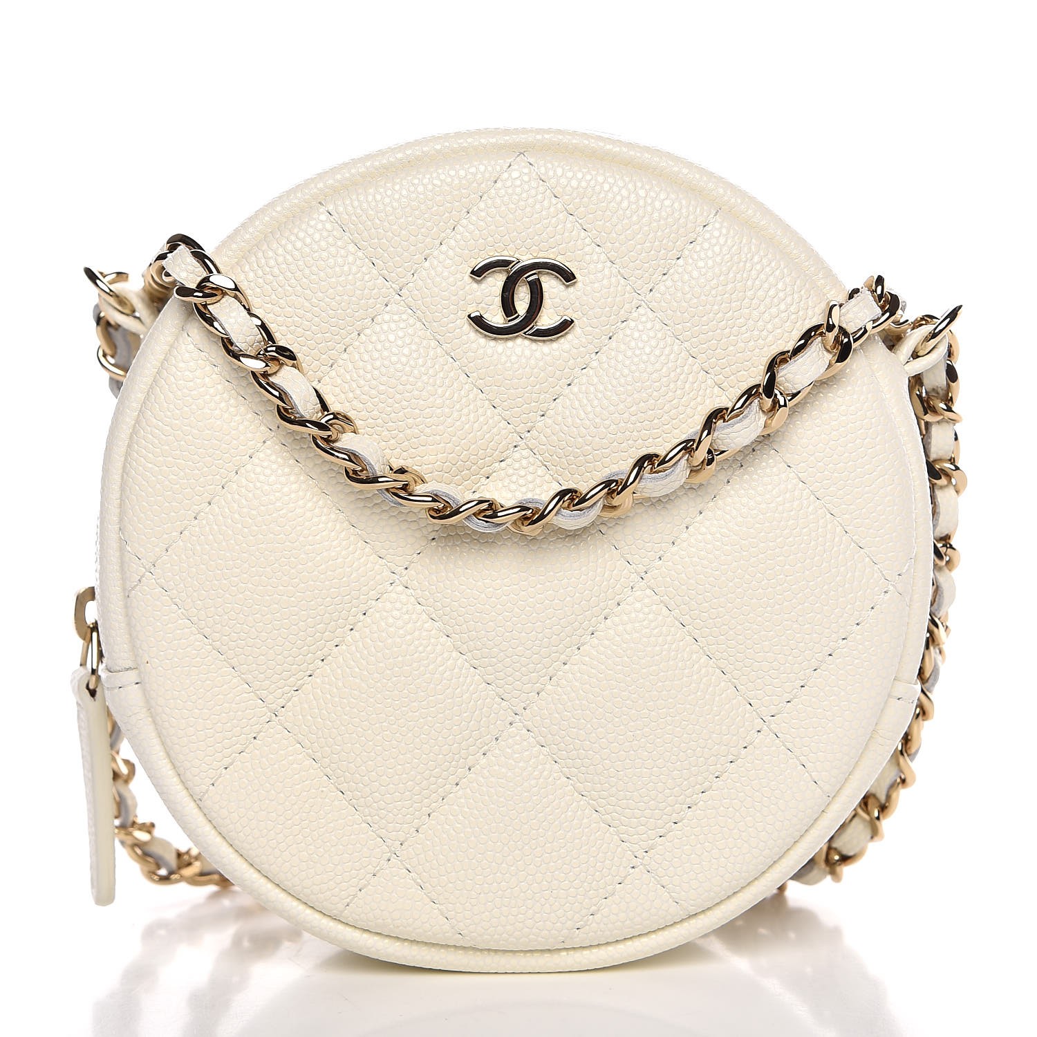 CHANEL Caviar Quilted Round Clutch With Chain White 332154