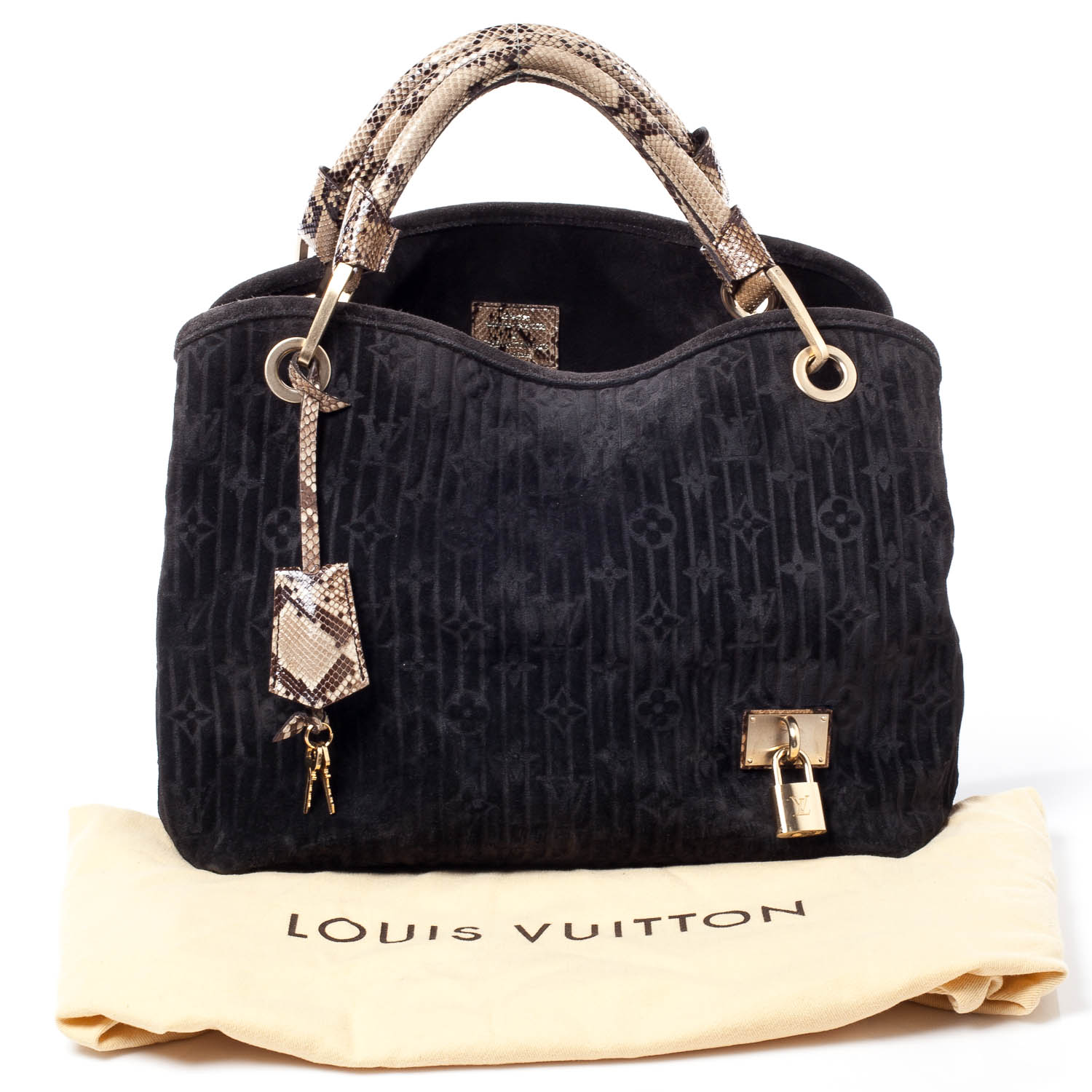 LOUIS VUITTON Suede Python Monogram Whisper PM Kohl 37941