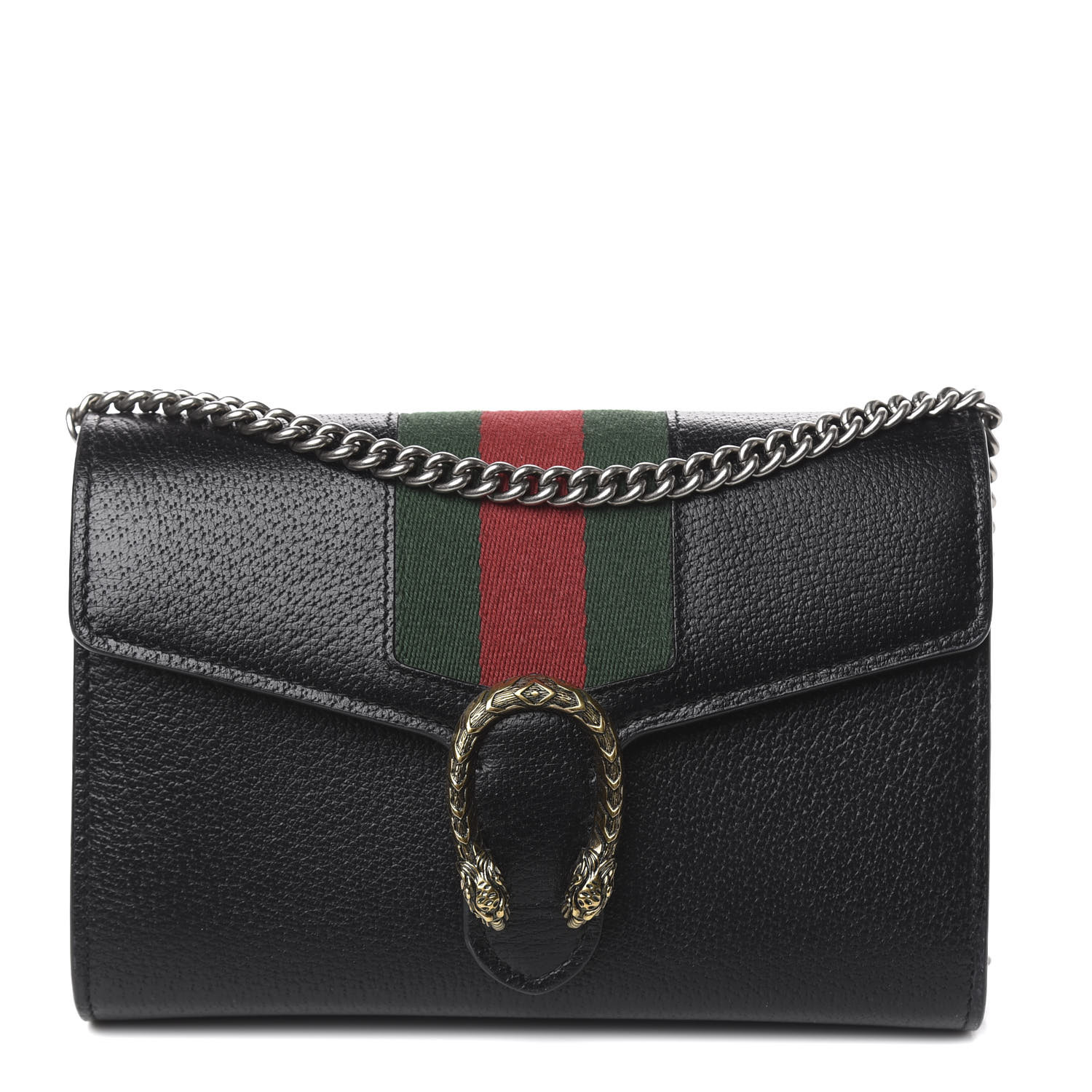 dionysus web stripe leather wallet on a chain