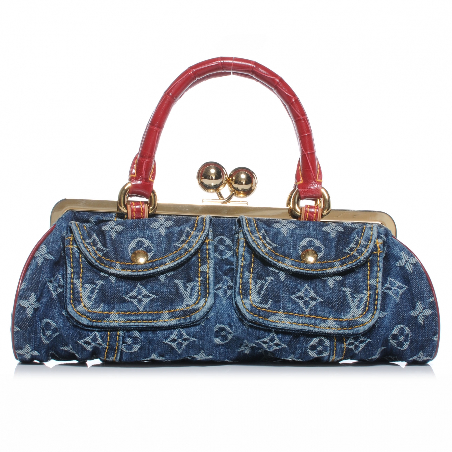 LOUIS VUITTON Denim Alligator Sac Fermoir GM 43932