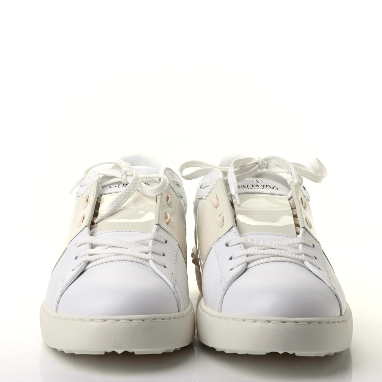 VALENTINO Calfskin Patent Rockstud Sneakers 43 Bianco 756131 | FASHIONPHILE