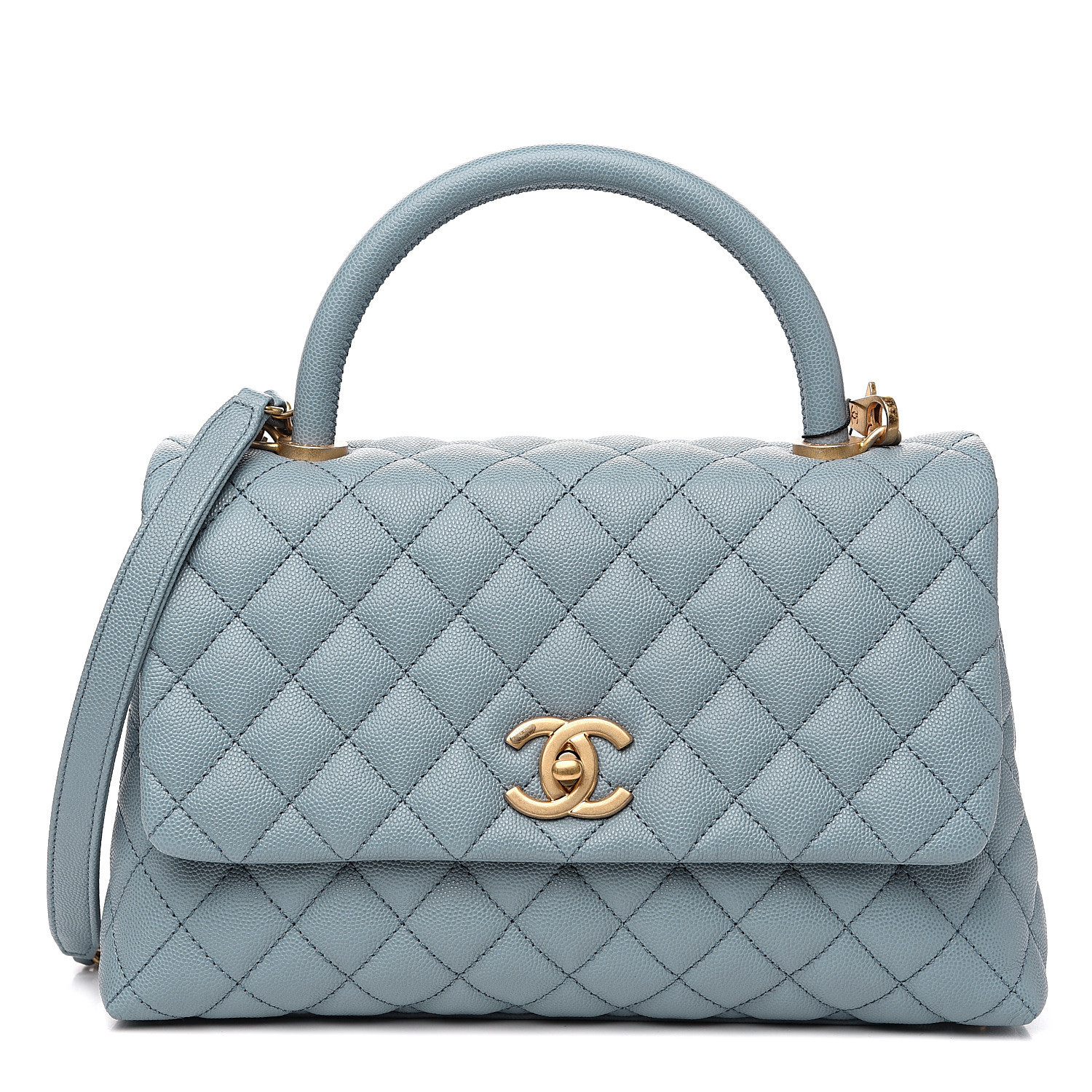 Chanel Caviar Quilted Small Coco Handle Flap Blue Fashionphile