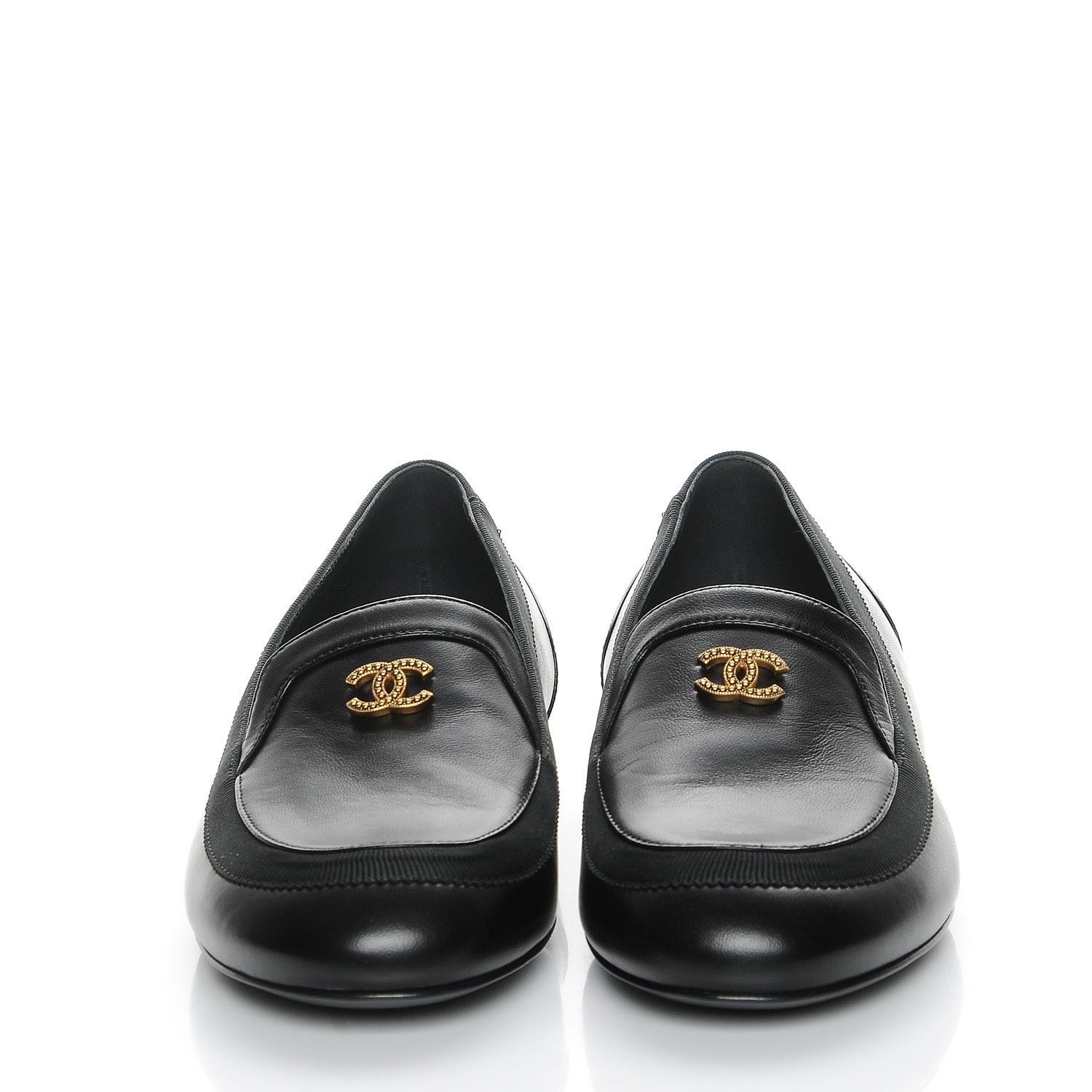 CHANEL Lambskin CC Mocassin Loafers 37 Black 212418 FASHIONPHILE