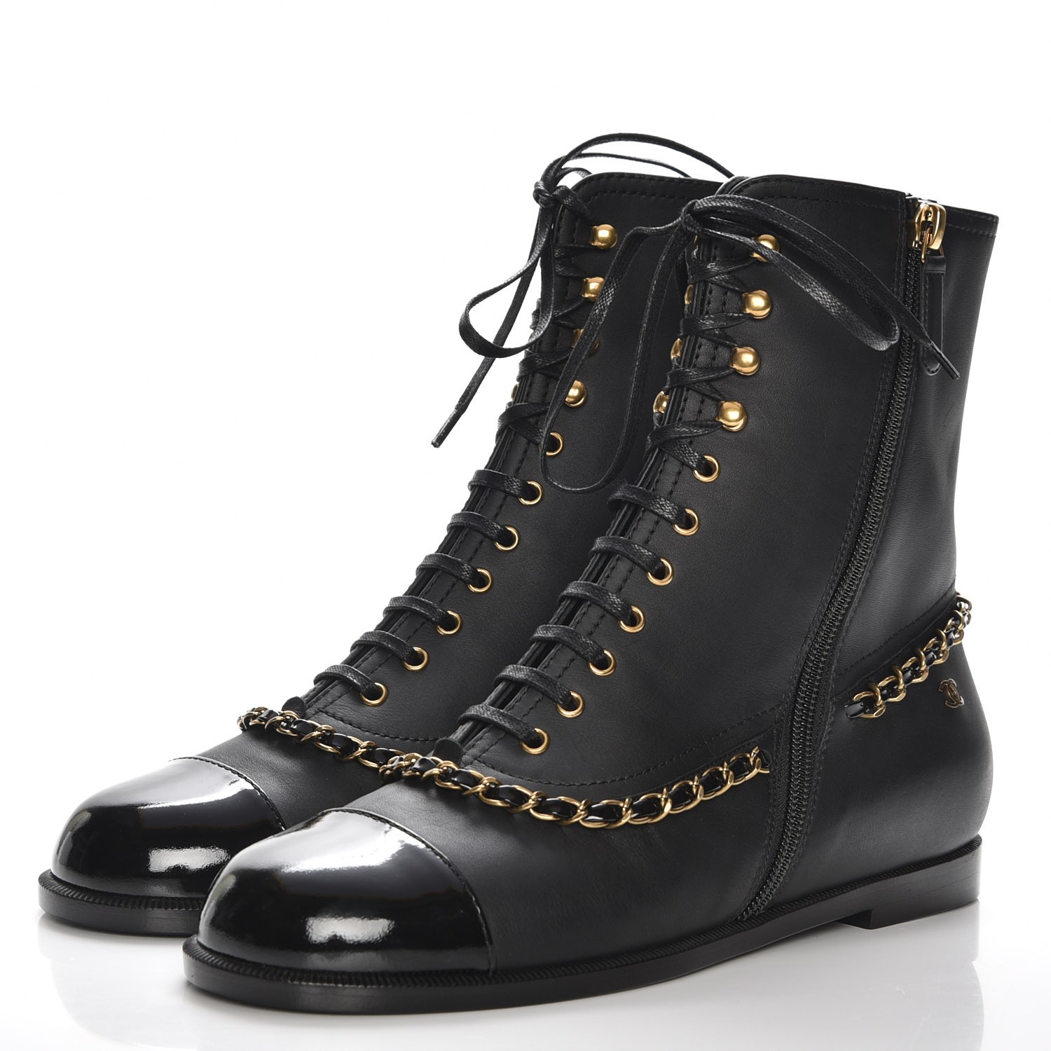 chanel calfskin lace up boots
