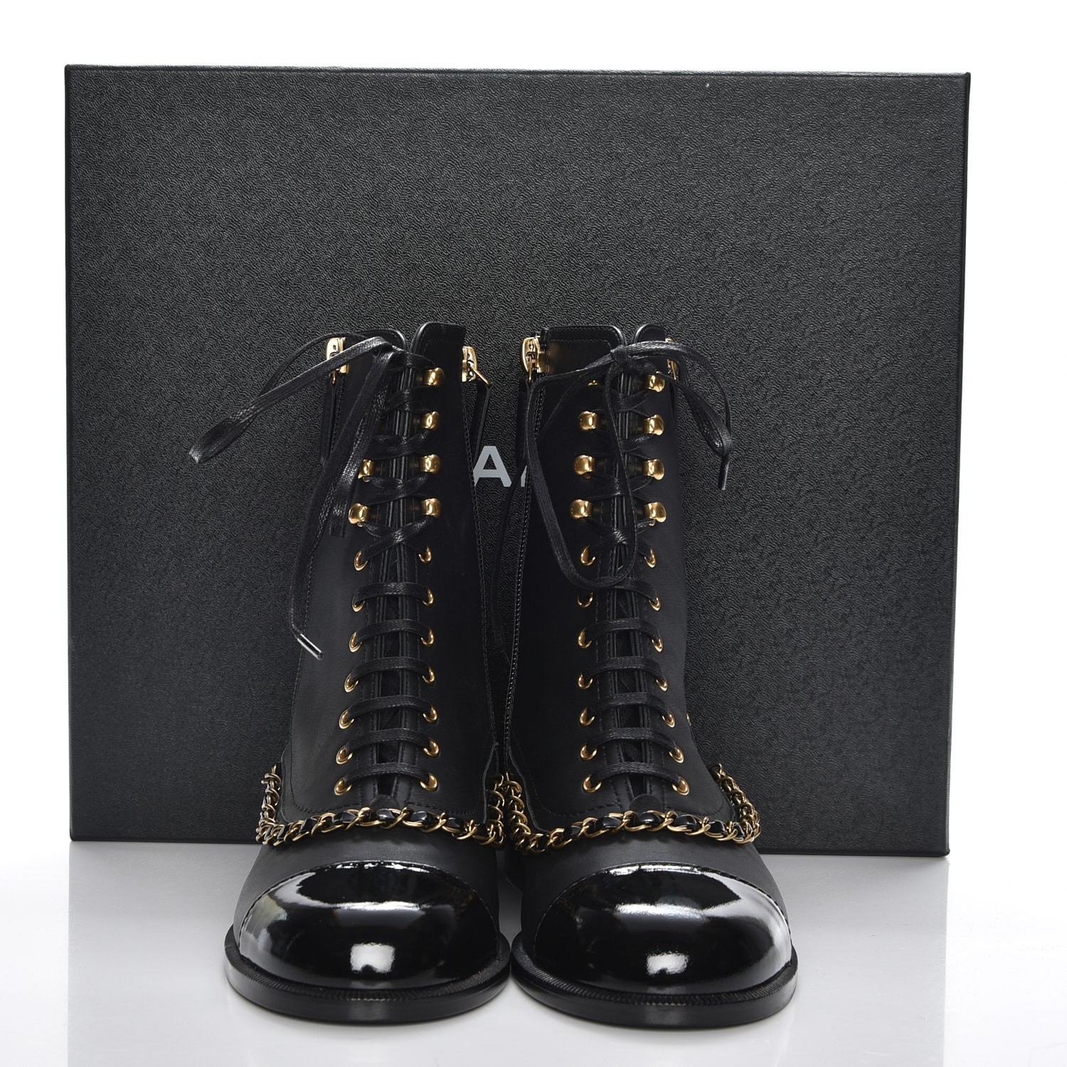 chanel calfskin lace up boots