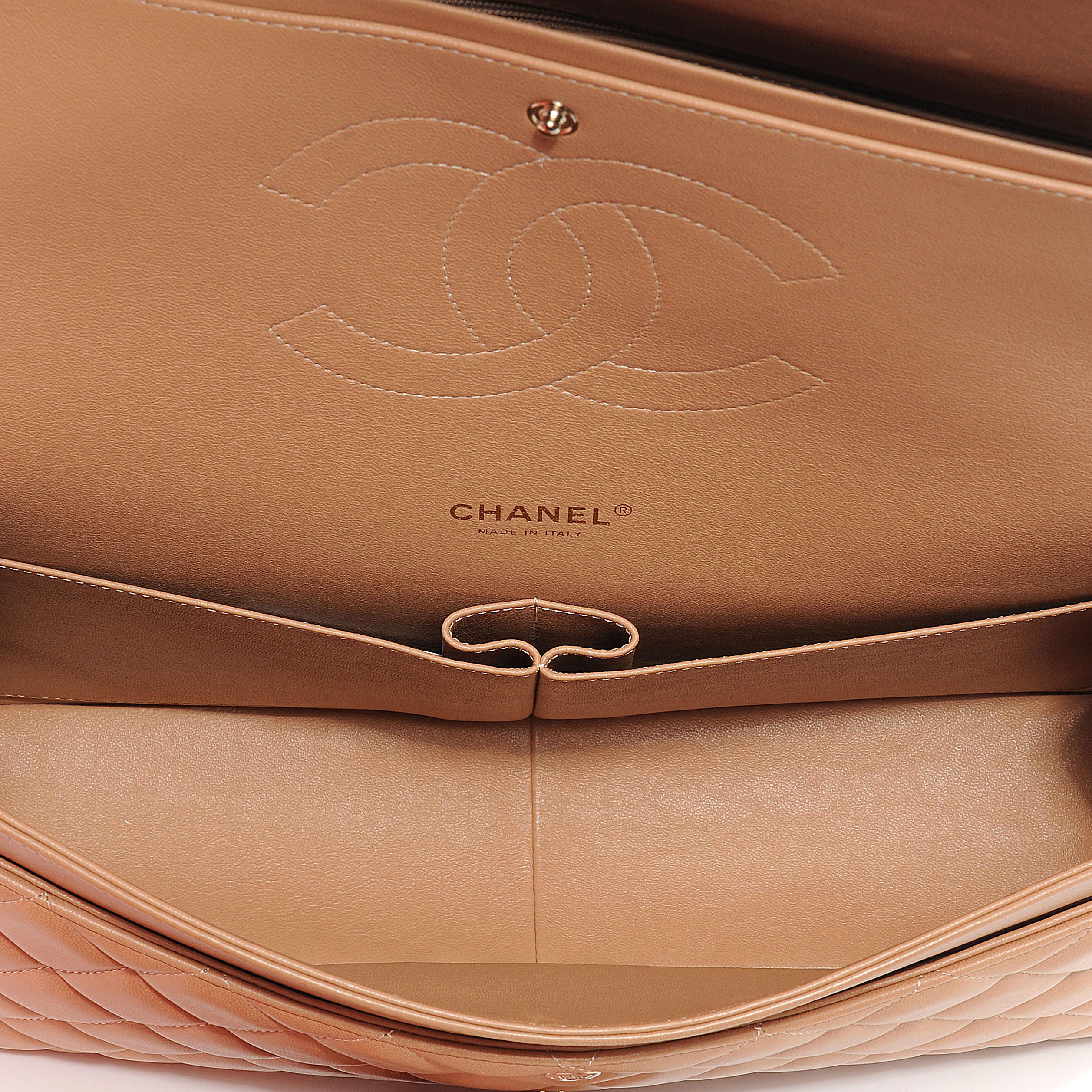 CHANEL Lambskin Quilted Maxi Double Flap Beige 56026