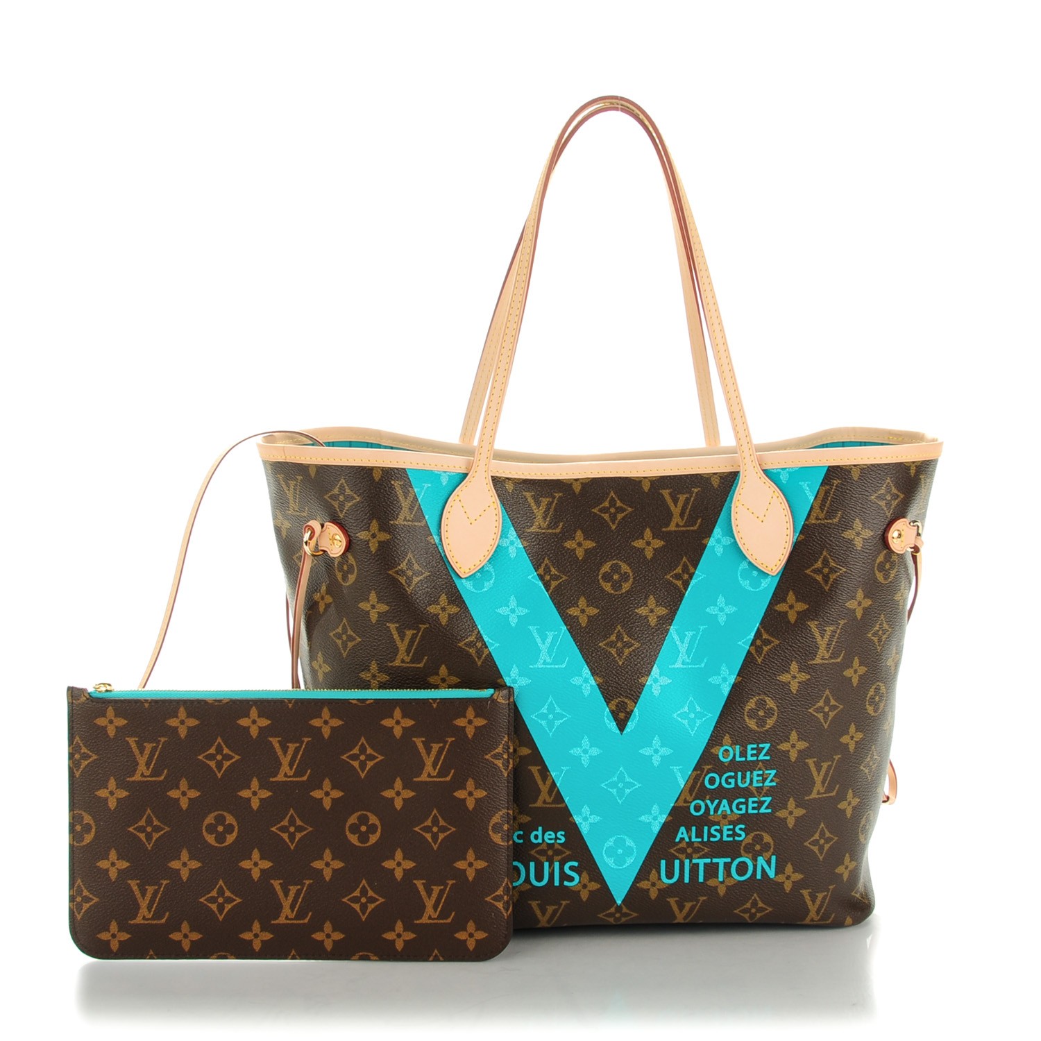 LOUIS VUITTON Monogram V Neverfull MM Turquoise 142234