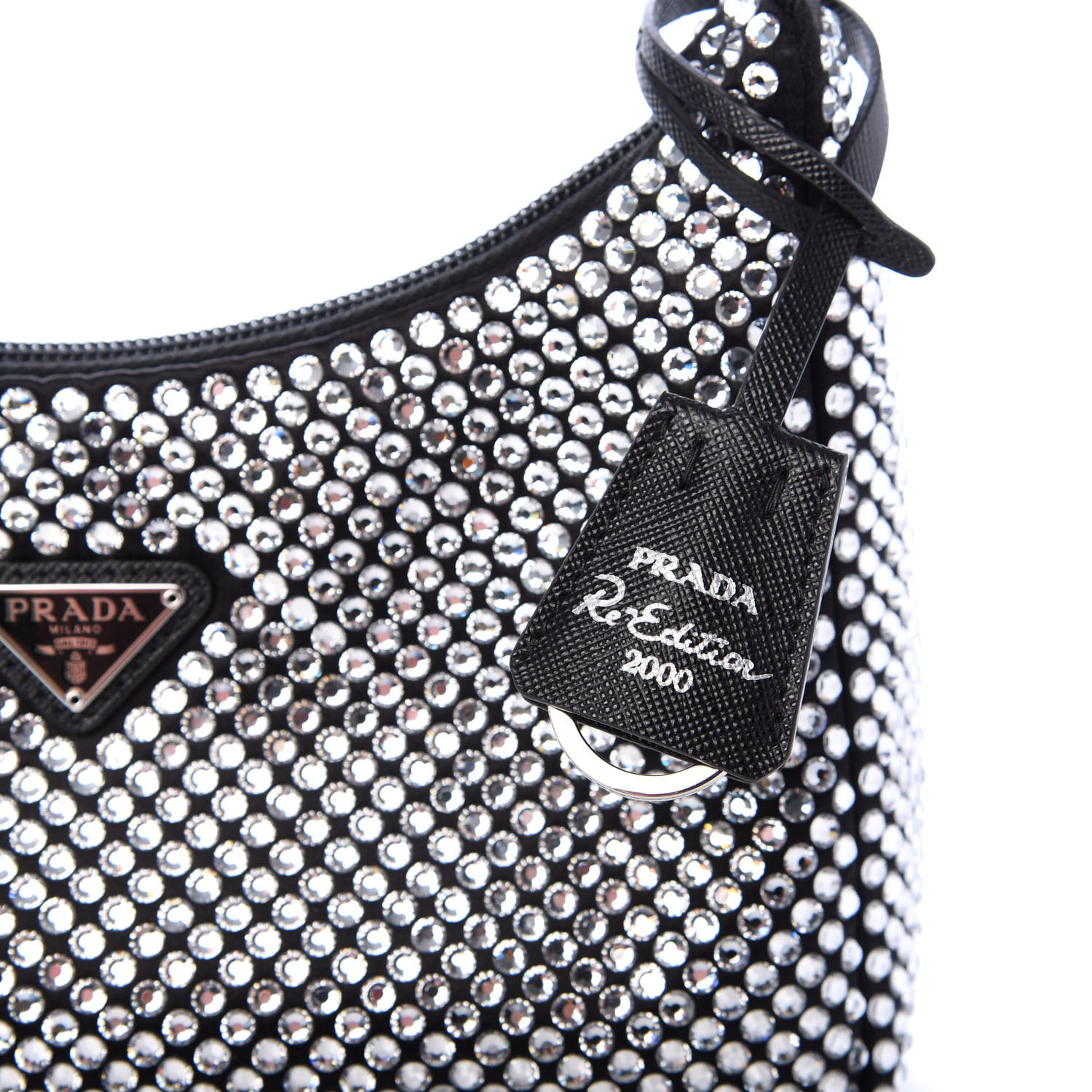 PRADA Satin Crystal Mini Re-Edition 2000 Bag Black 731452 | FASHIONPHILE