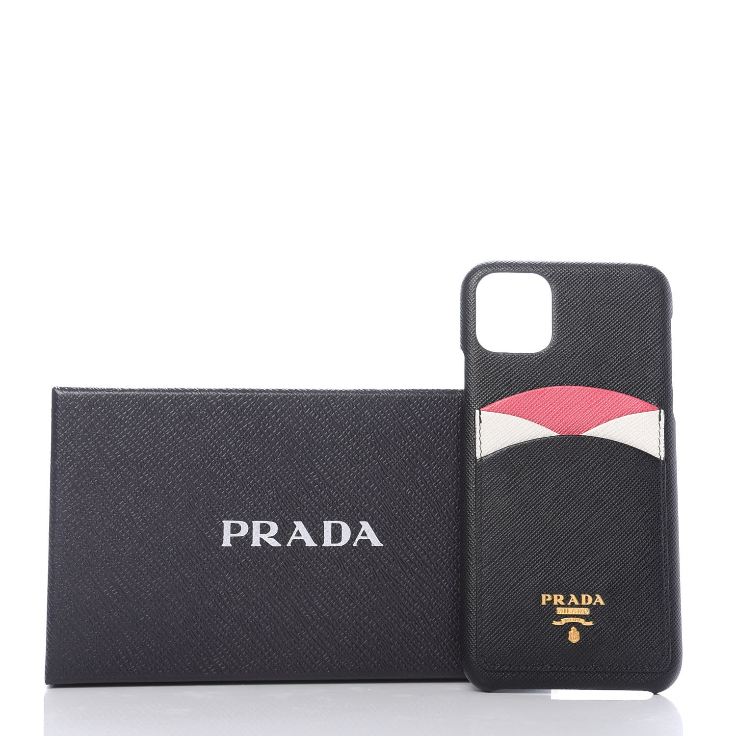 PRADA Saffiano iPhone 11 Pro Max Case Black Hibiscus 733748 | FASHIONPHILE