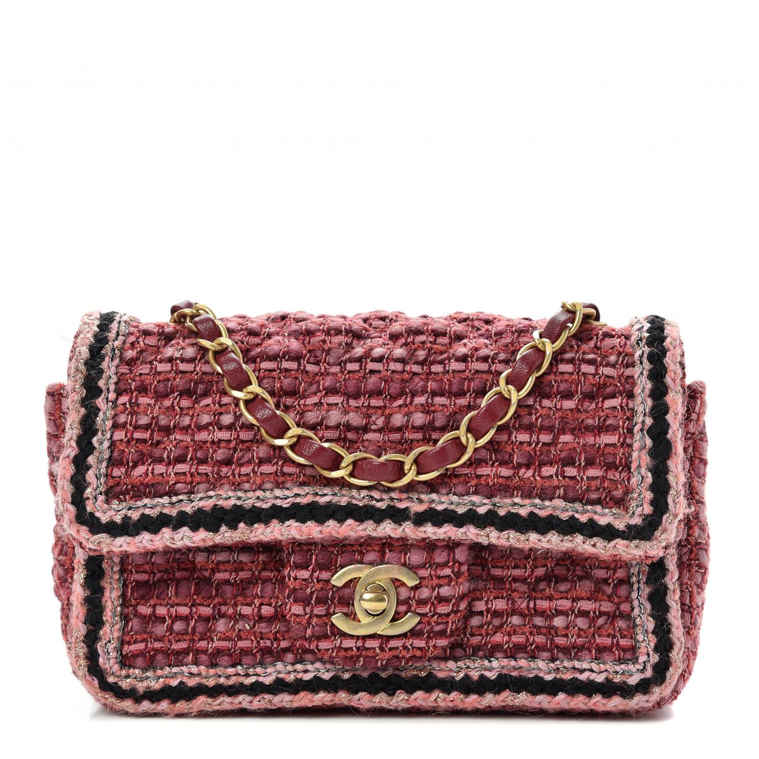 CHANEL Tweed Quilted Mini Rectangular Flap Pink Red Multicolor 727235 ...