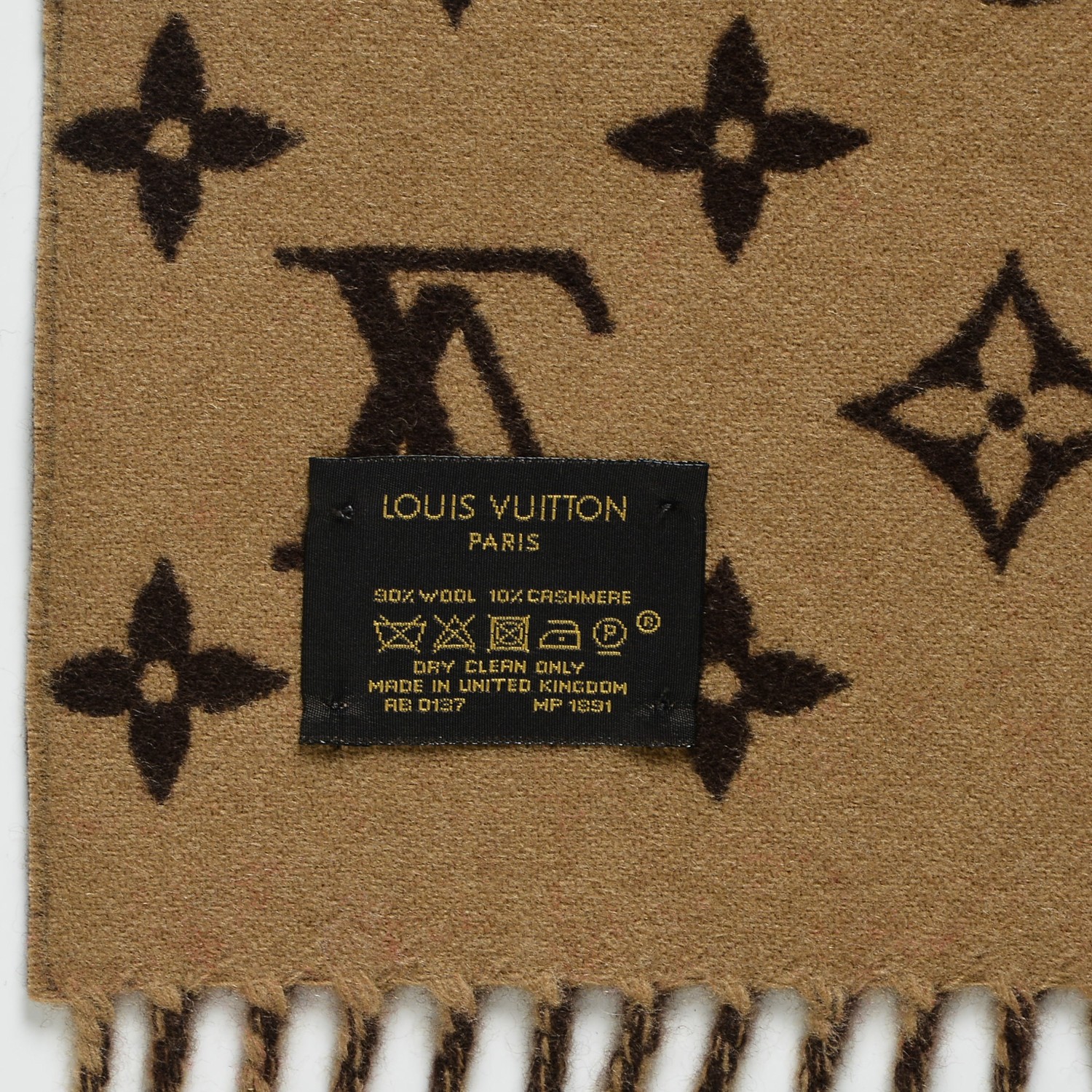 LOUIS VUITTON X Supreme Wool Cashmere Monogram Scarf Brown 211581