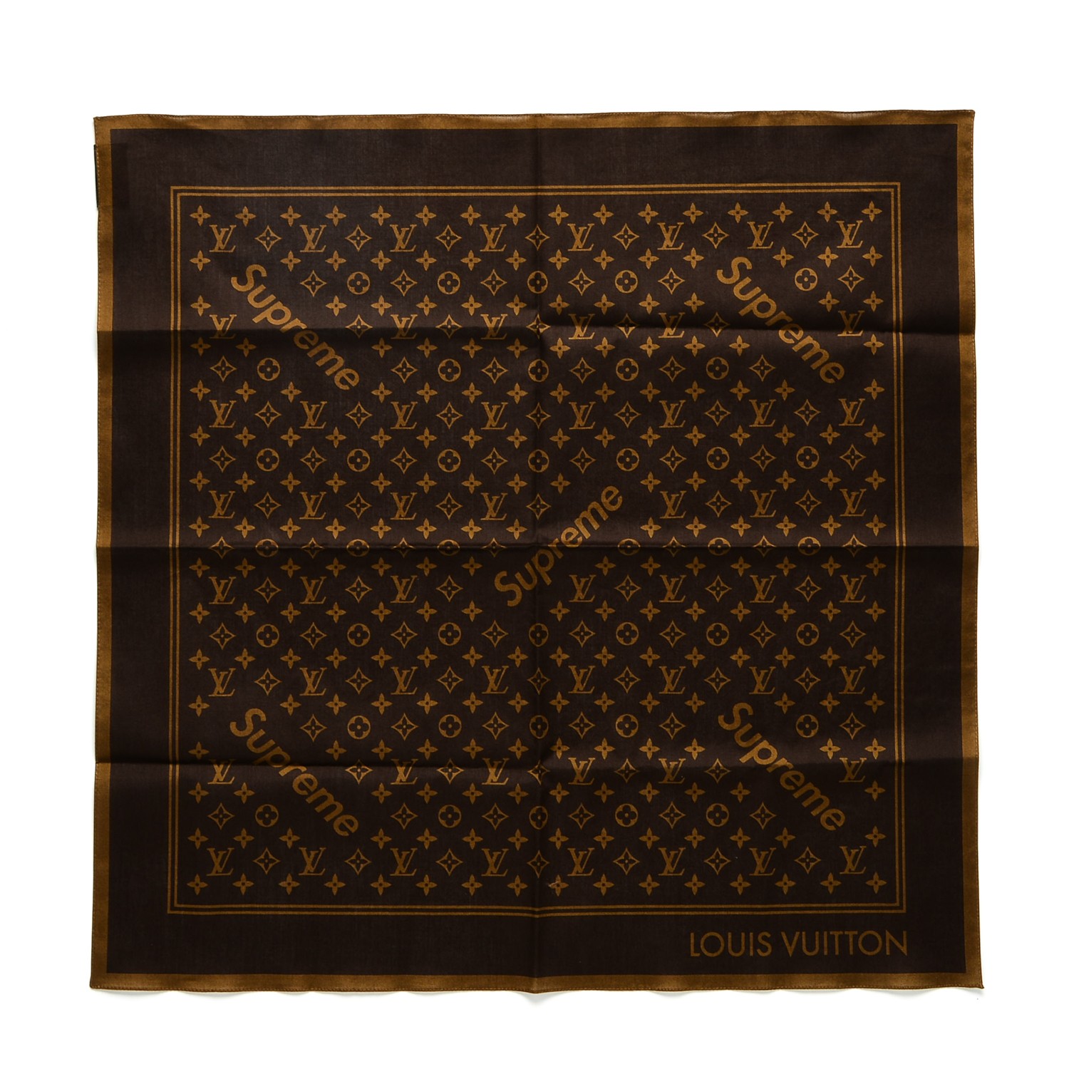 LOUIS VUITTON Cotton Monogram Supreme Bandana Scarf Brown 211579