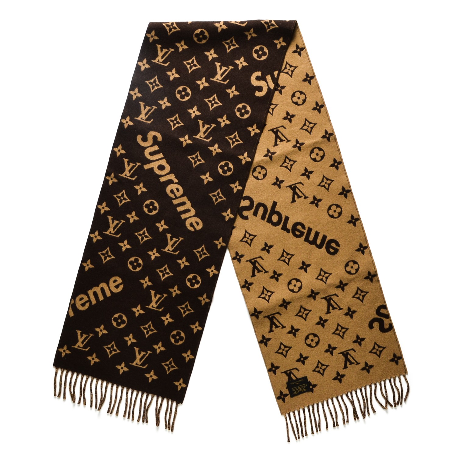 LOUIS VUITTON X Supreme Wool Cashmere Monogram Scarf Brown 211581