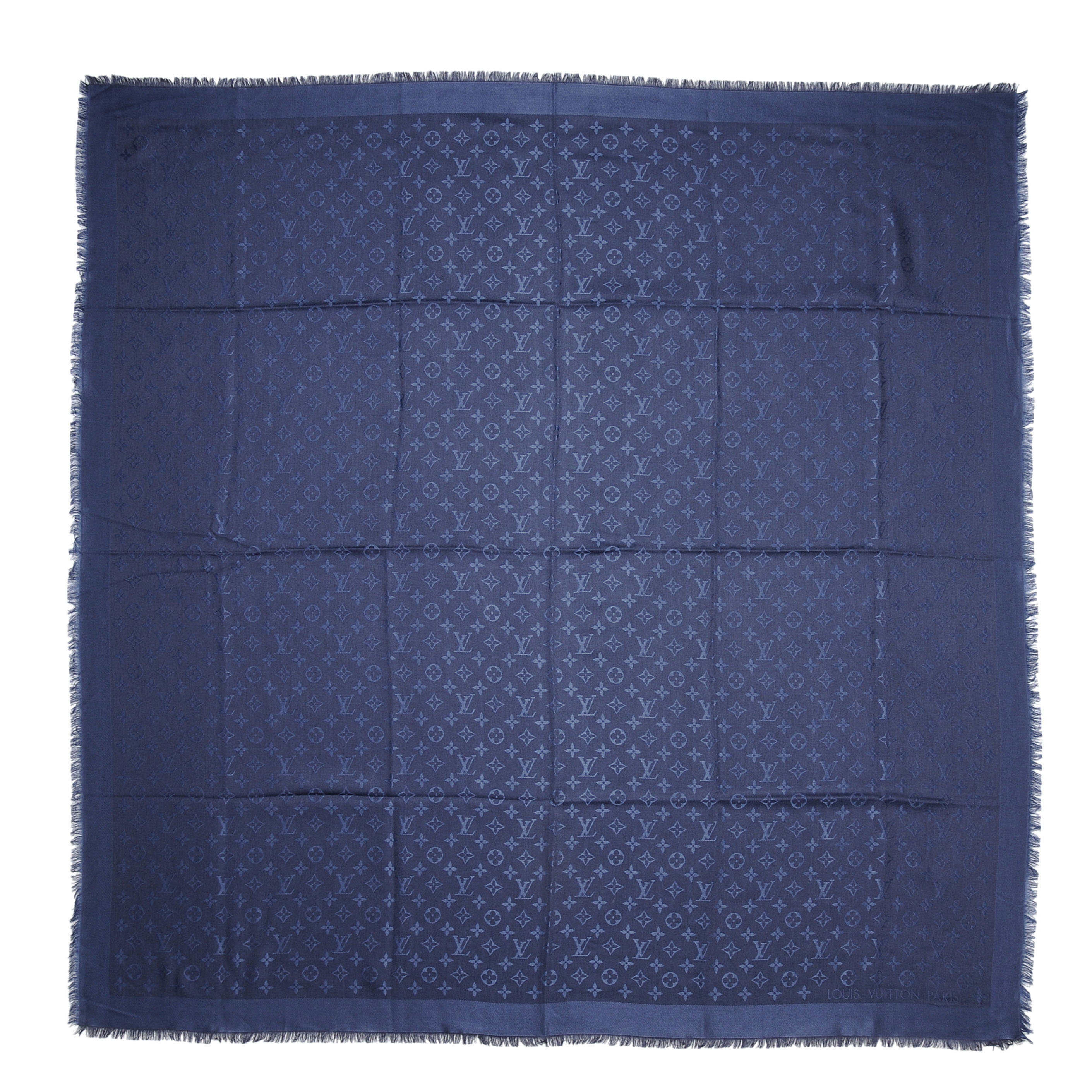 LOUIS VUITTON Wool Silk Monogram Shawl Night Blue 51107