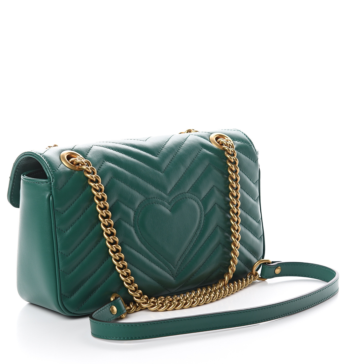 GUCCI Calfskin Matelasse Small GG Marmont Shoulder Bag Emerald Green 558694