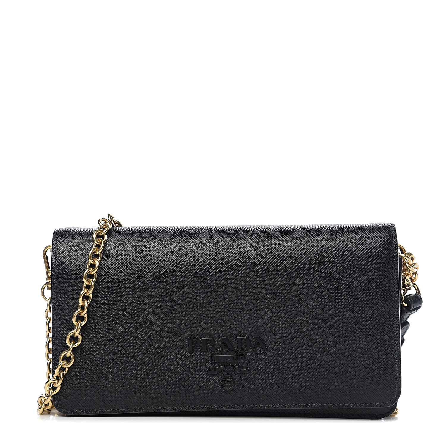 PRADA Saffiano Lux Monocrome Chain Wallet Black 558814