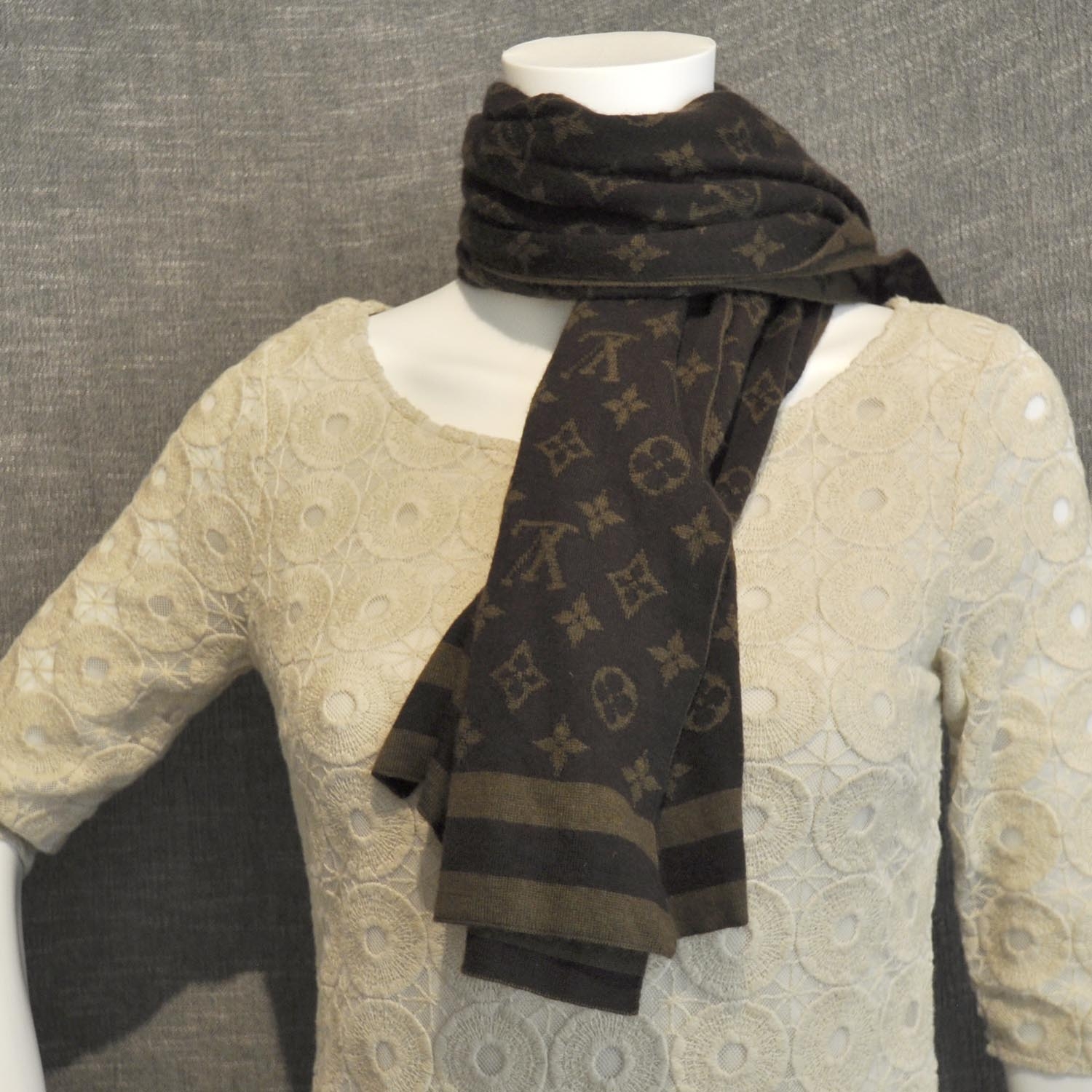 LOUIS VUITTON Cashmere Monogram Reykjavik Scarf Black 409211