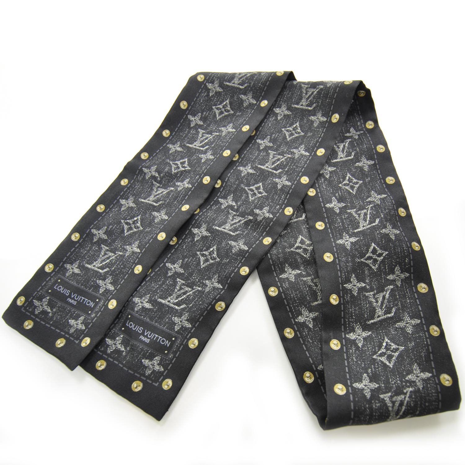 LOUIS VUITTON Silk Monogram New Denim Bandana Black 25630