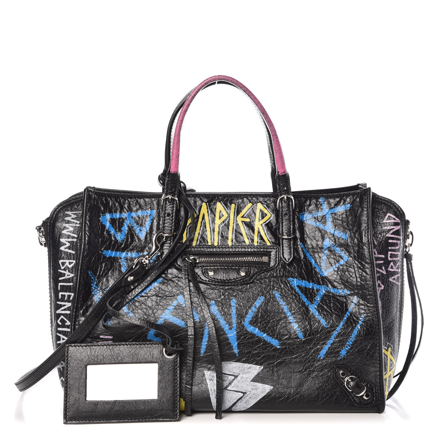 Balenciaga Agneau Graffiti Printed Papier A6 Zip Around Tote Black