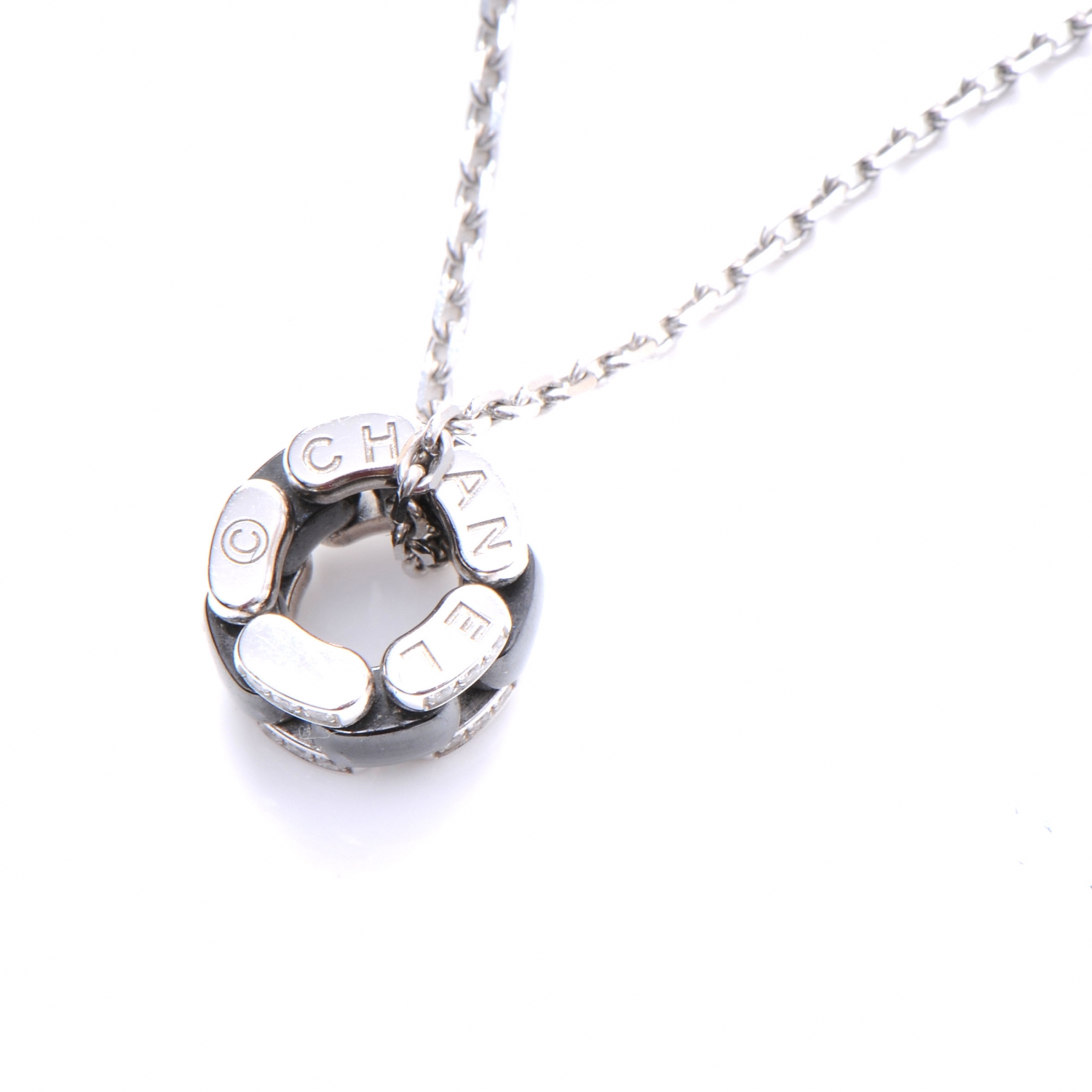 CHANEL 18k White Gold Diamond Ceramic Ultra Necklace Black 48950