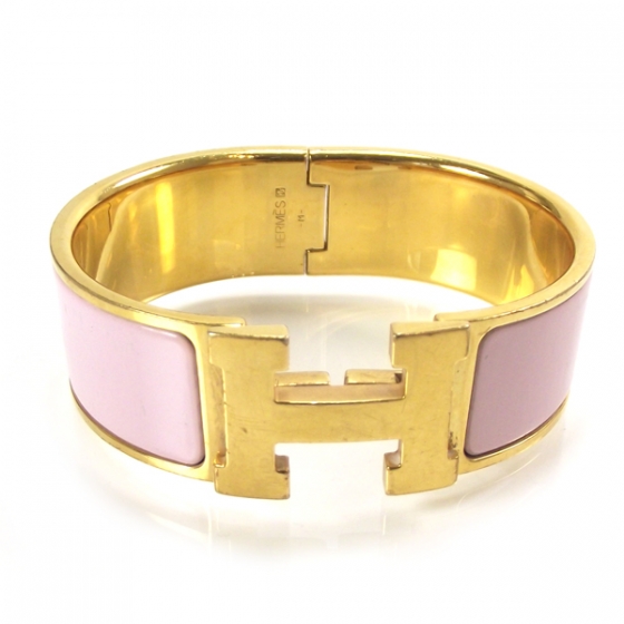 HERMES Enamel Clic Clac H Bracelet Wide Pink 16970