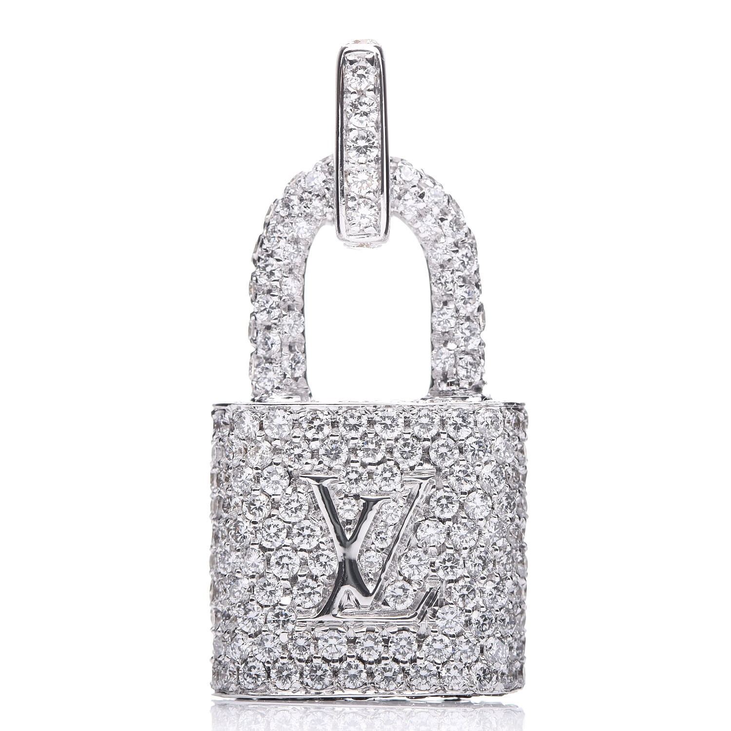 LOUIS VUITTON 18K White Gold Diamond Padlock Pendant 326721