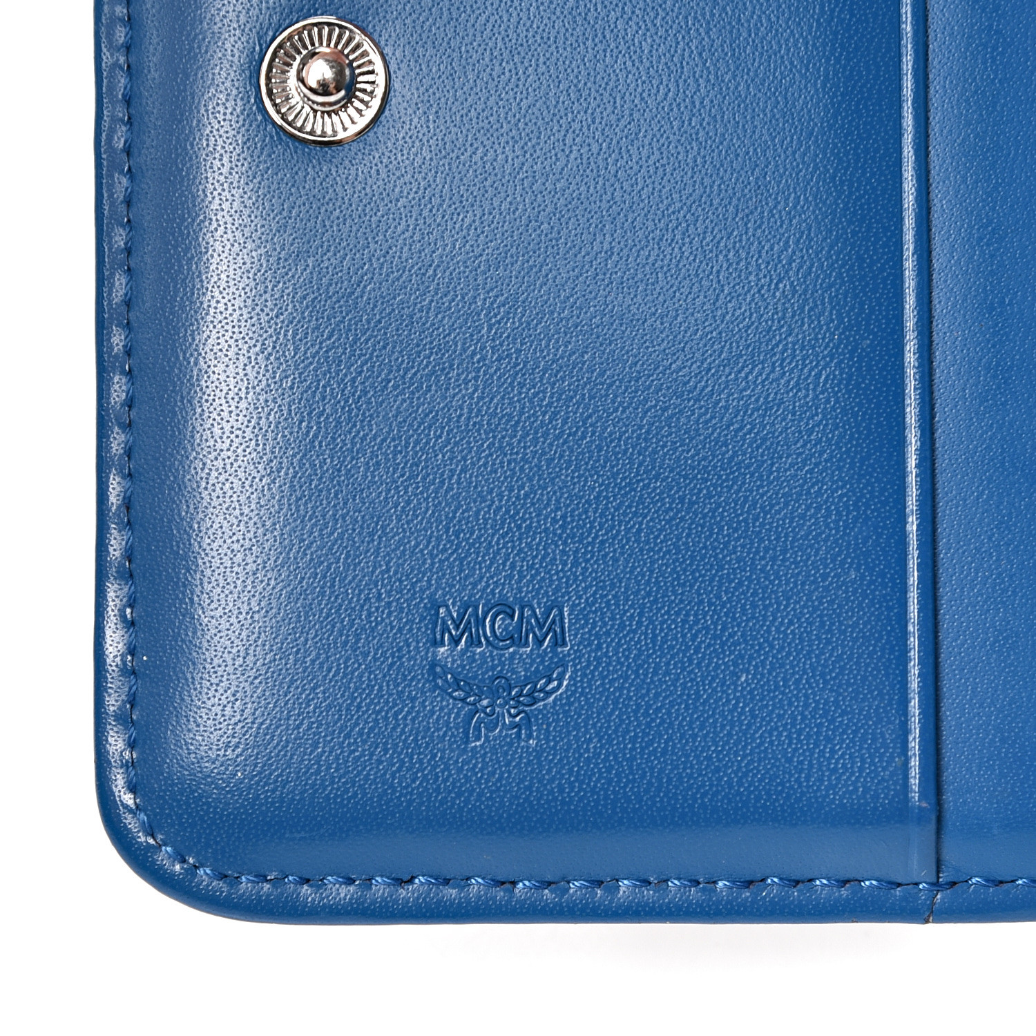 MCM Visetos Mini Zip Around Wallet Black Blue 546304