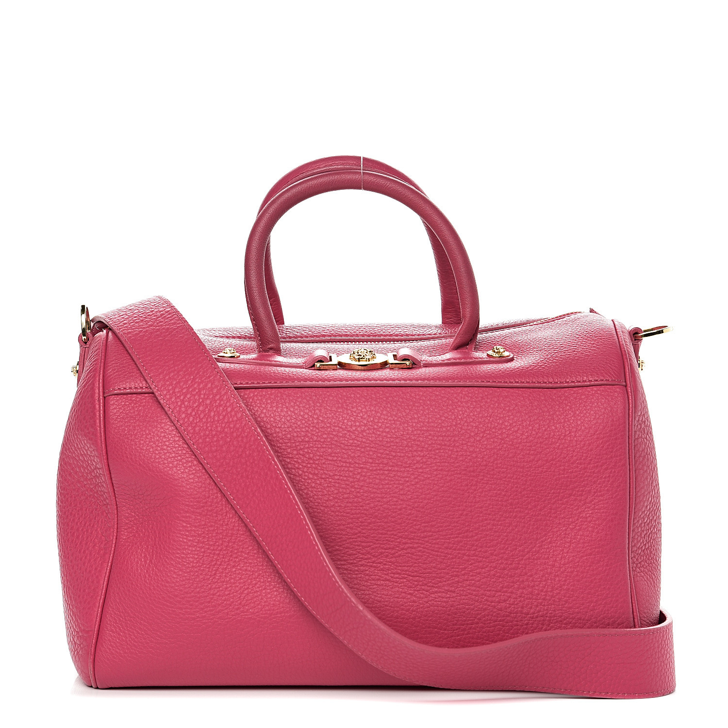 VERSACE Cervo Embossed Vitello Signature Duffle Bag Pink 547181