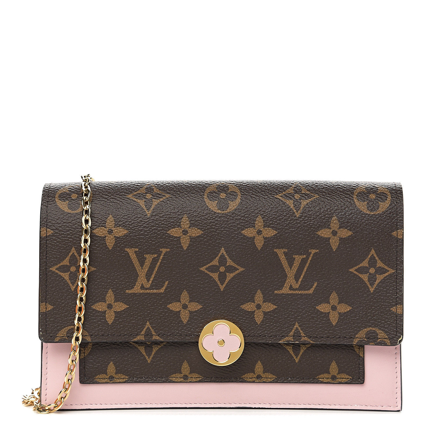 LOUIS VUITTON Monogram Flore Chain Wallet Rose Ballerine 547423