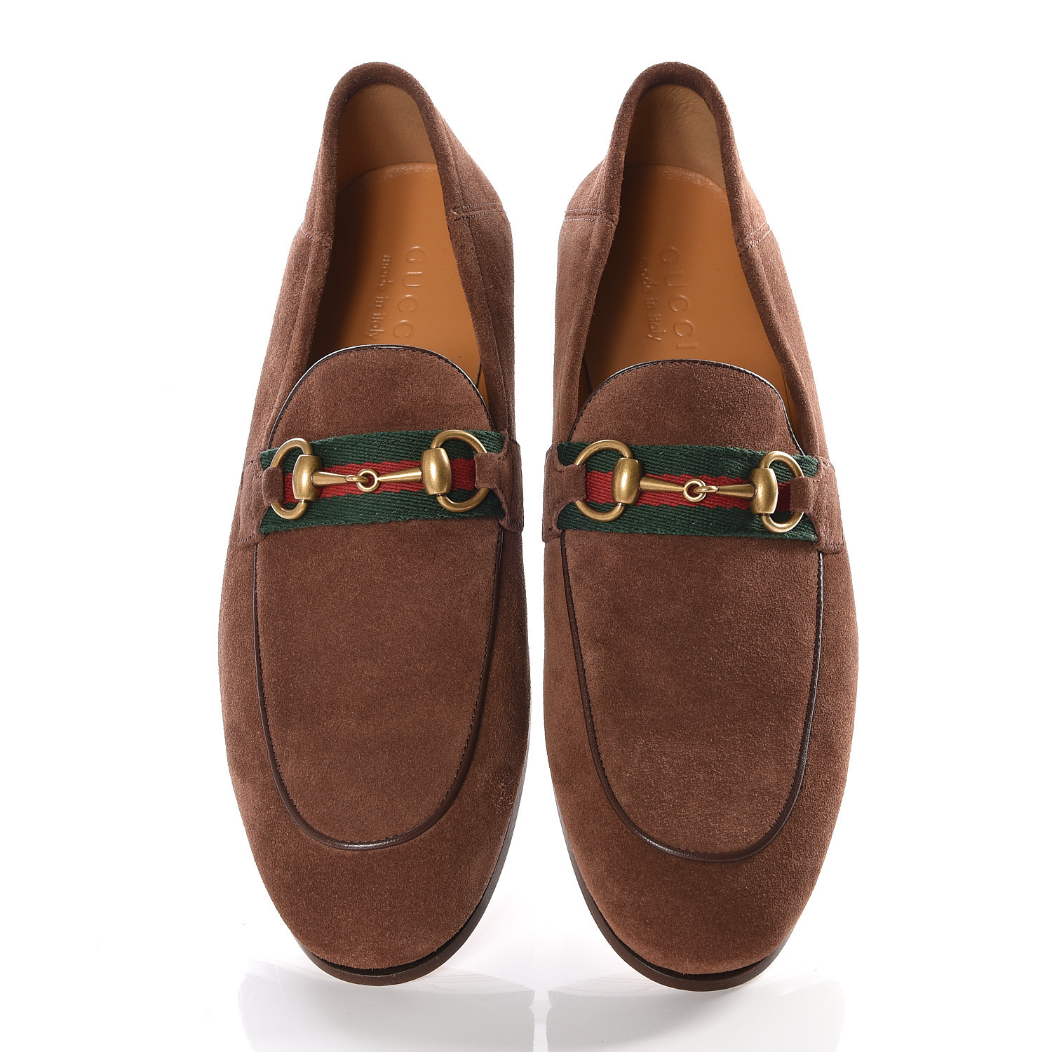 GUCCI Suede Mens Web Horsebit Loafers 7 Brown 545117