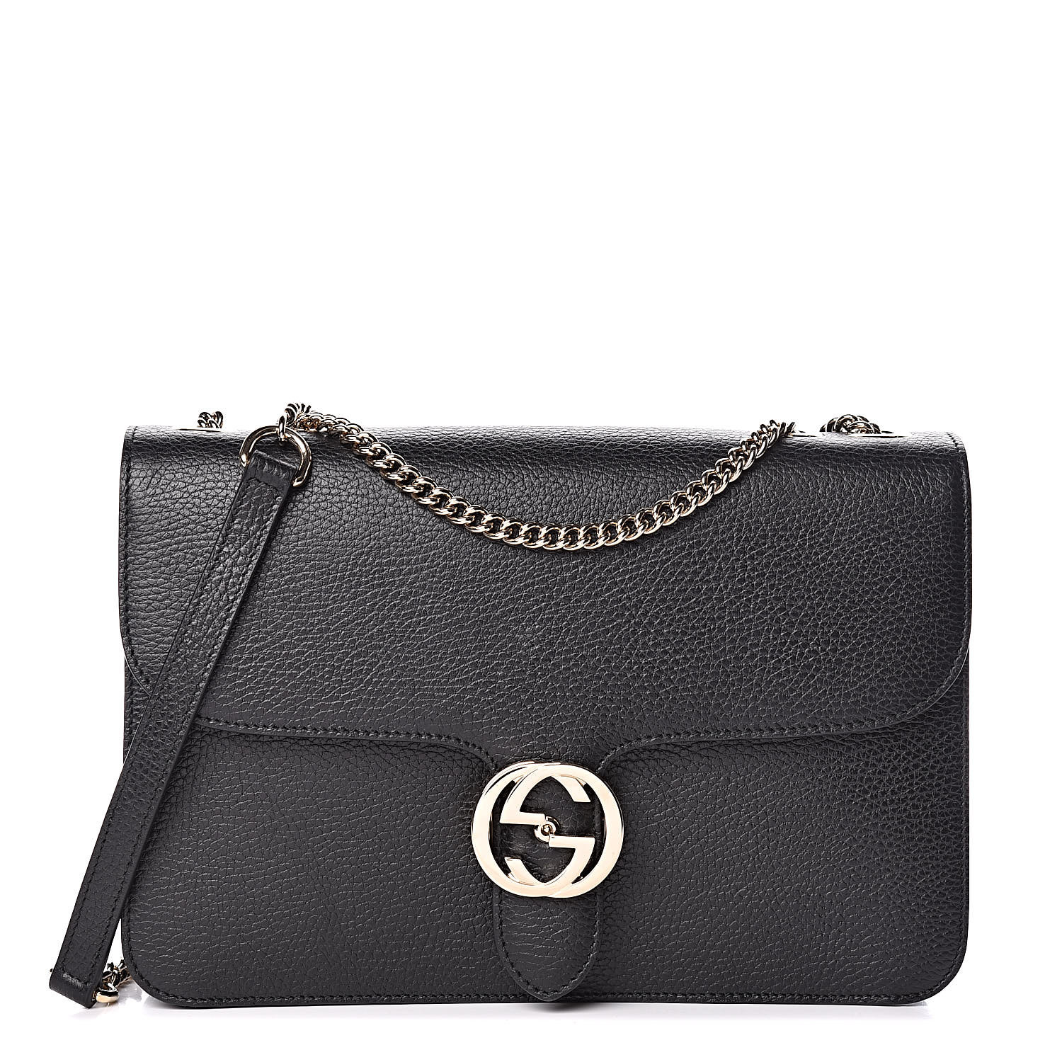 GUCCI Dollar Calfskin Interlocking G Shoulder Bag Black 458176