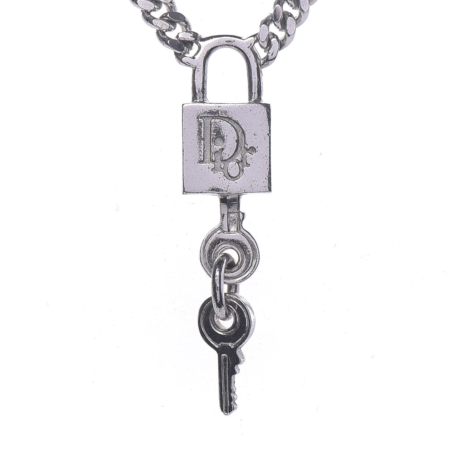 CHRISTIAN DIOR Metal Lock and Key Necklace Silver 633995 | FASHIONPHILE
