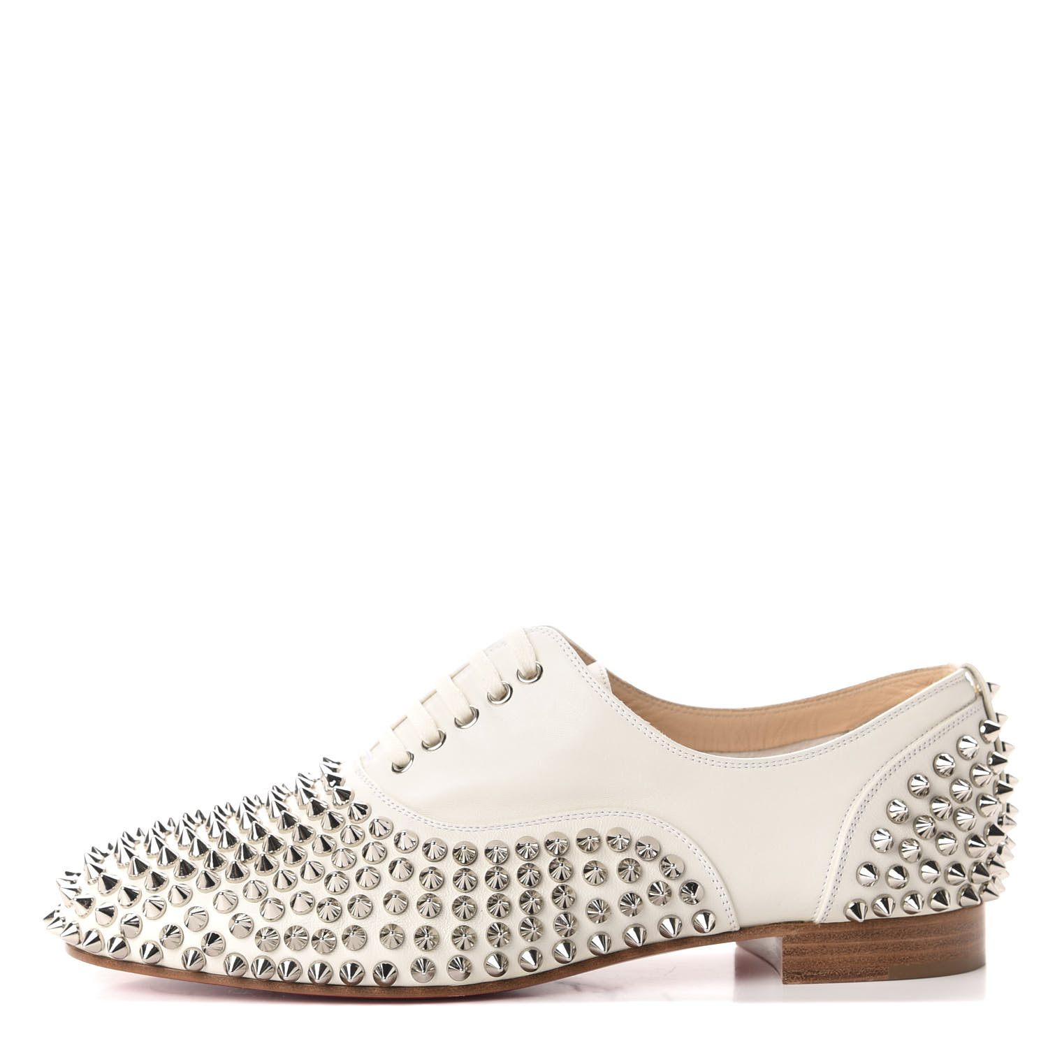 CHRISTIAN LOUBOUTIN Nappa Freddy Spikes Donna Flat Sneakers 38 Silver FASHIONPHILE