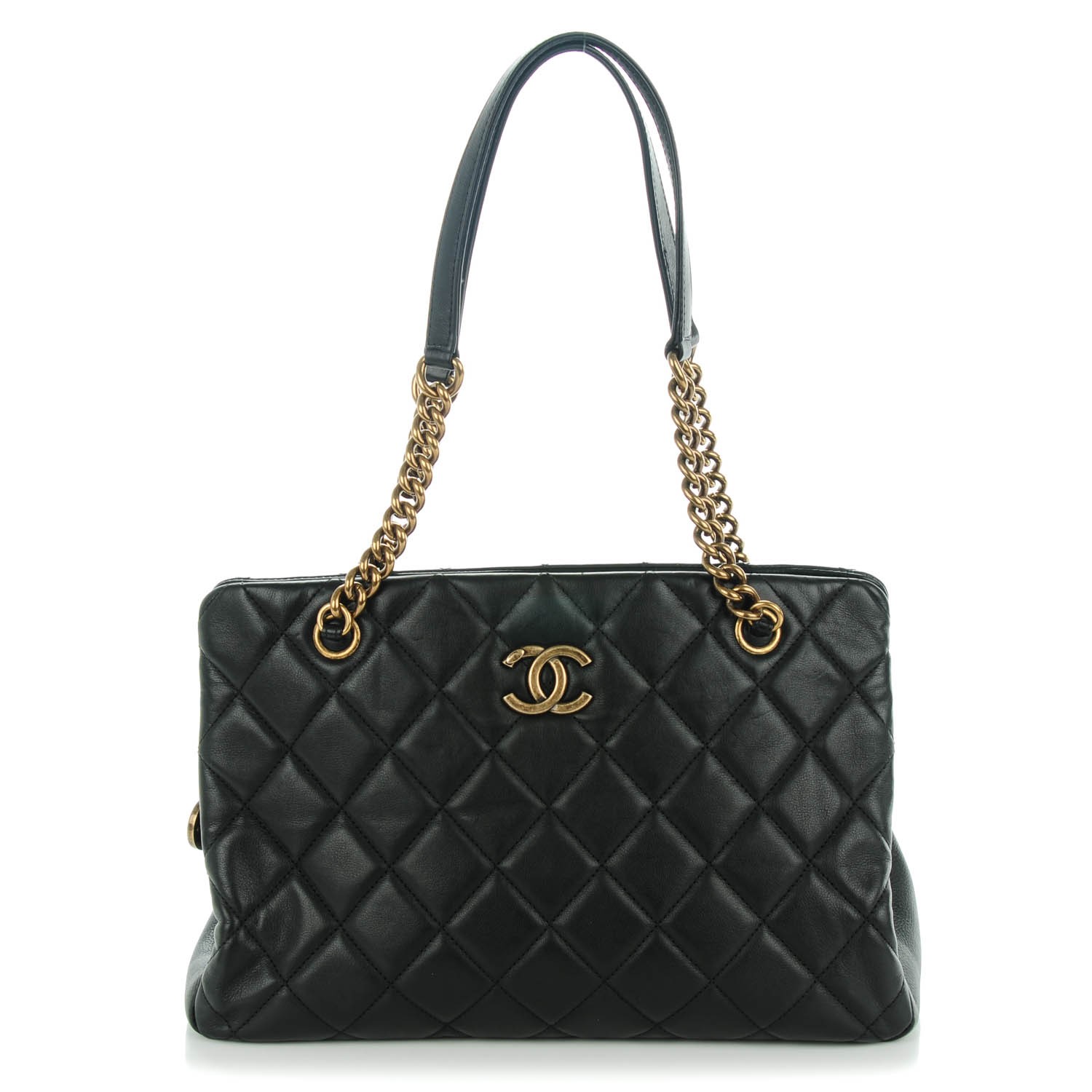 CHANEL Calfskin Quilted Small CC Crown Tote Black 142652