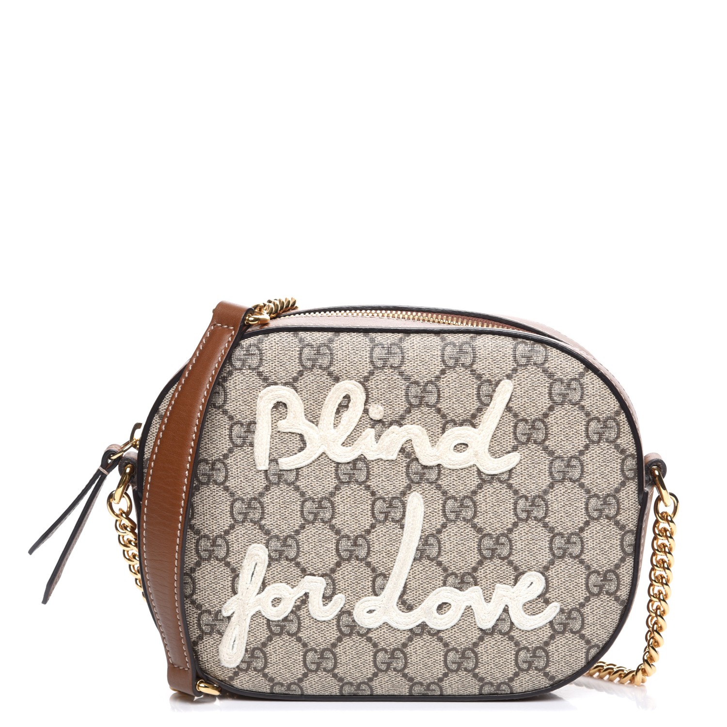 GUCCI Monogram GG Supreme Embroidered Blind For Love Mini Chain Bag Brown 215409