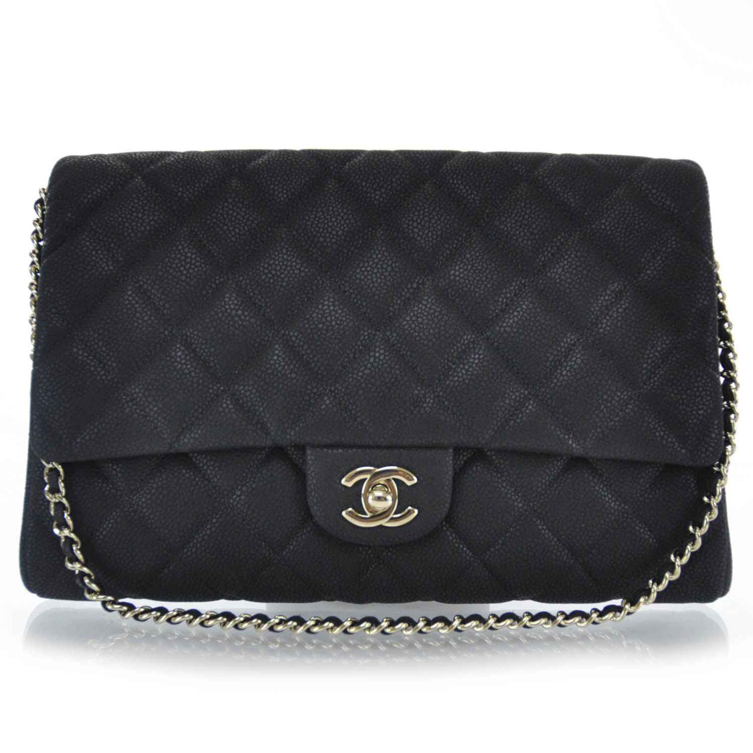 CHANEL Iridescent Caviar Quilted Clutch Flap Black 31811