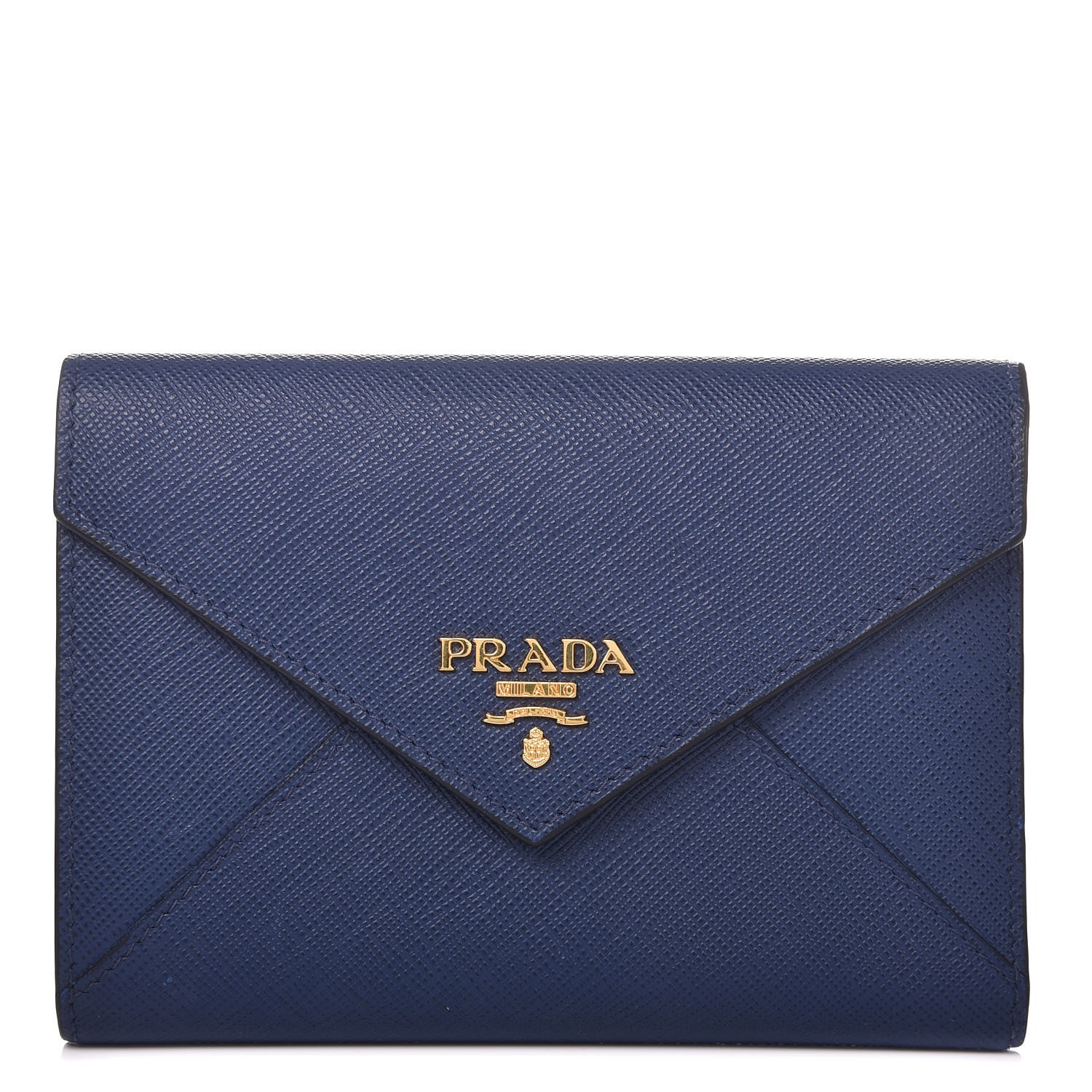 PRADA Saffiano Compact Envelope Wallet Bluette 328009 | FASHIONPHILE