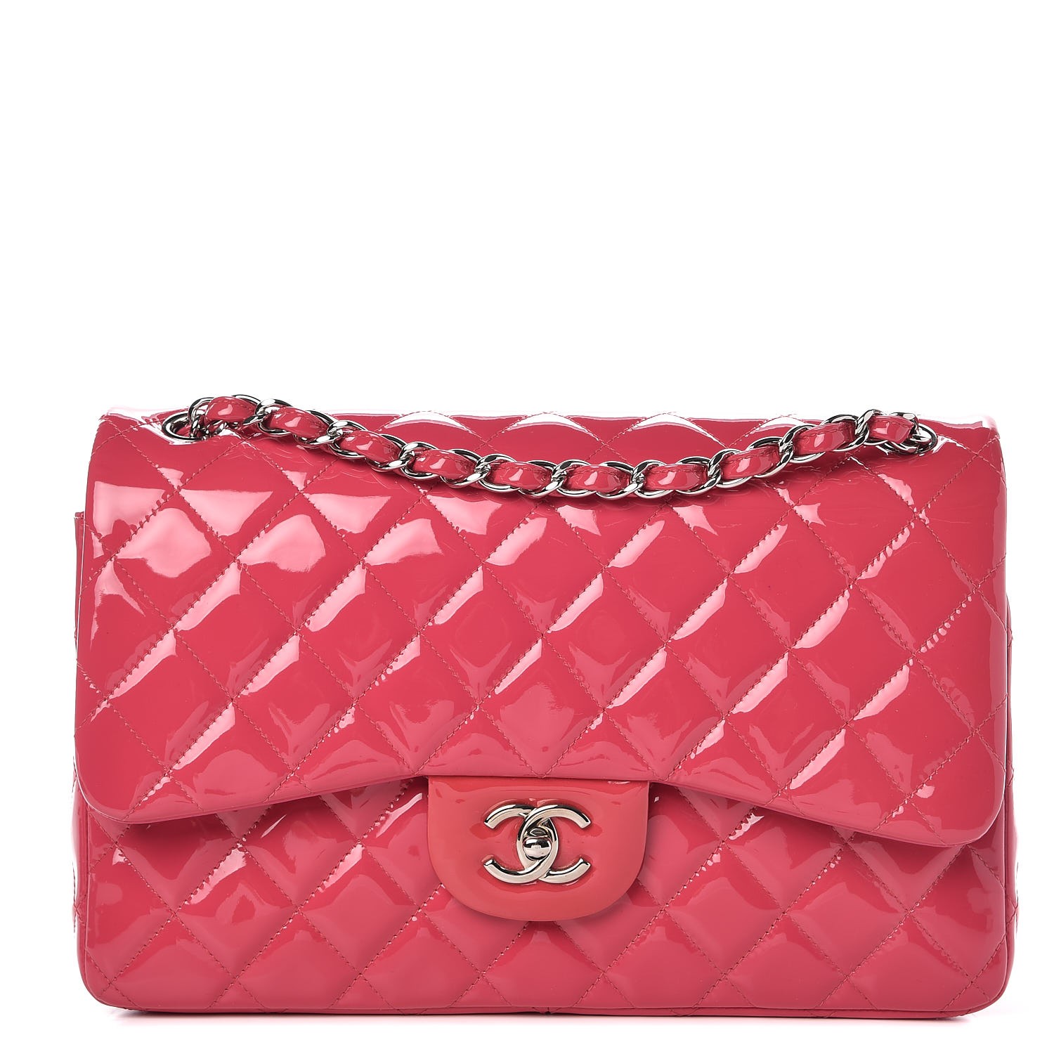 CHANEL Patent Quilted Jumbo Double Flap Pink 298593