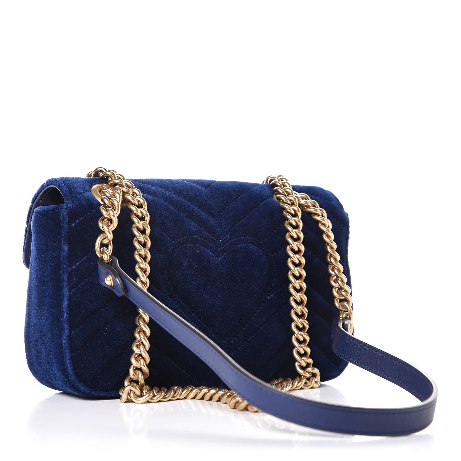 GUCCI Velvet Matelasse Mini GG Marmont Shoulder Bag Cobalt Blue 317460