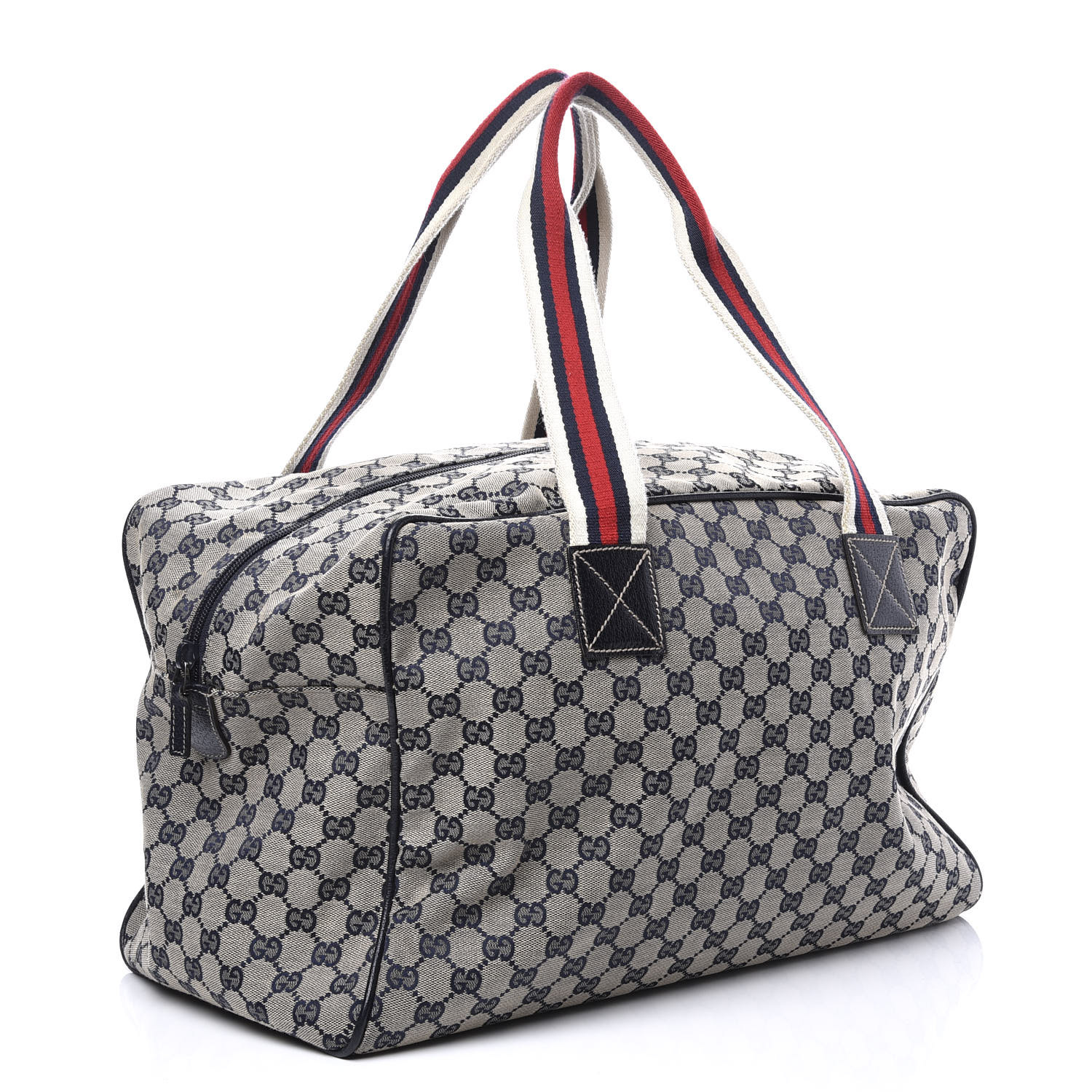 GUCCI Monogram Large Web Carry On Duffle Bag Navy Blue 569691