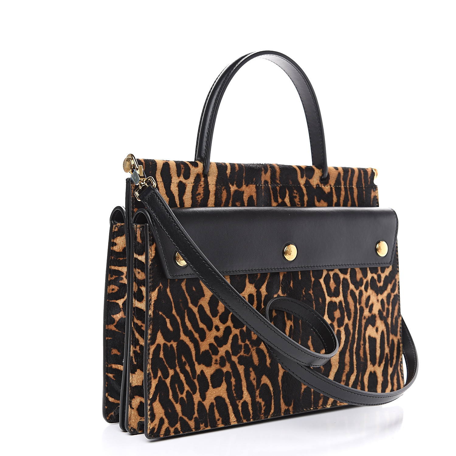 BURBERRY Calf Hair Leopard Print Small Title Bag with Pocket Black ...