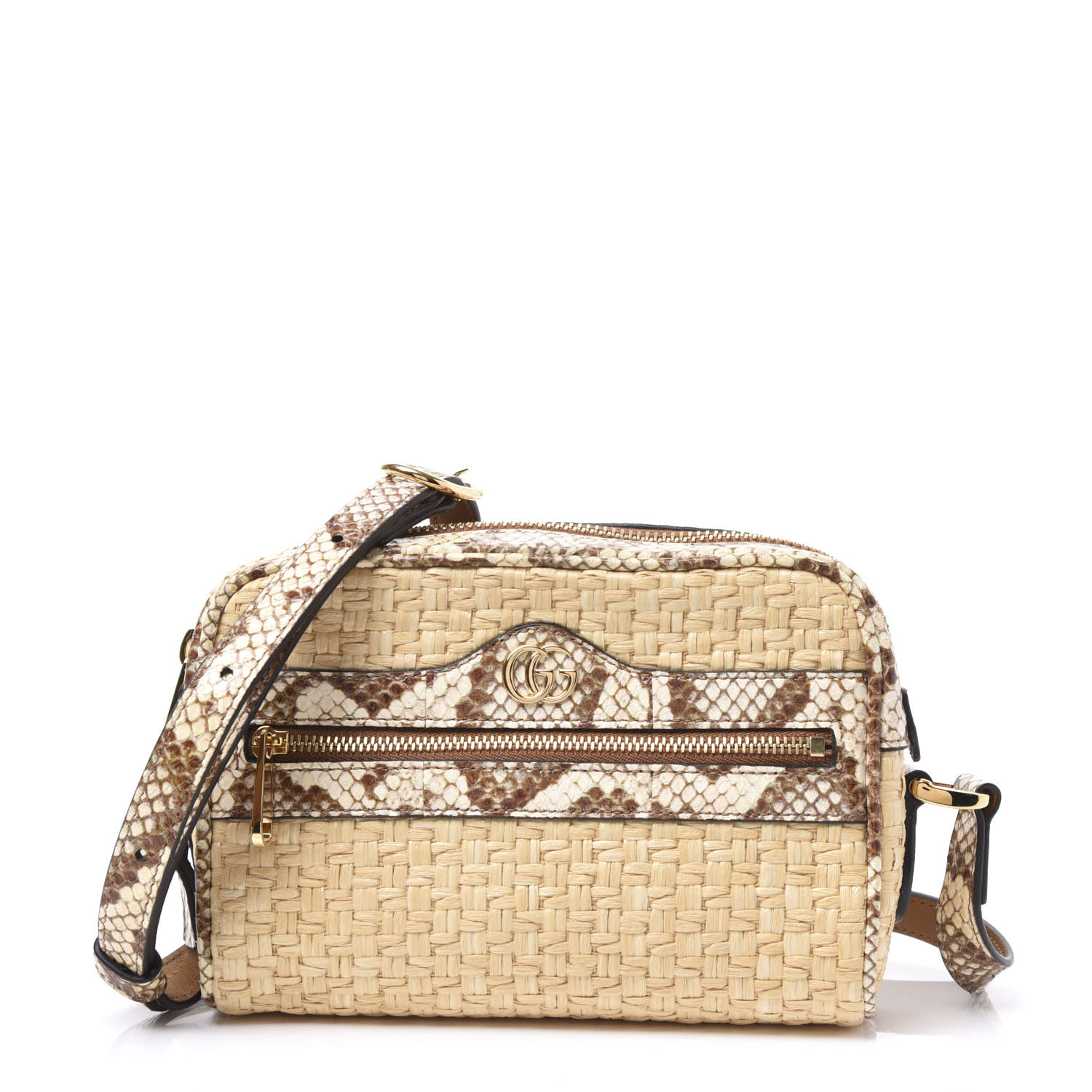 GUCCI Raffia Watersnake Mini Ophidia Crossbody Bag Beige 558952