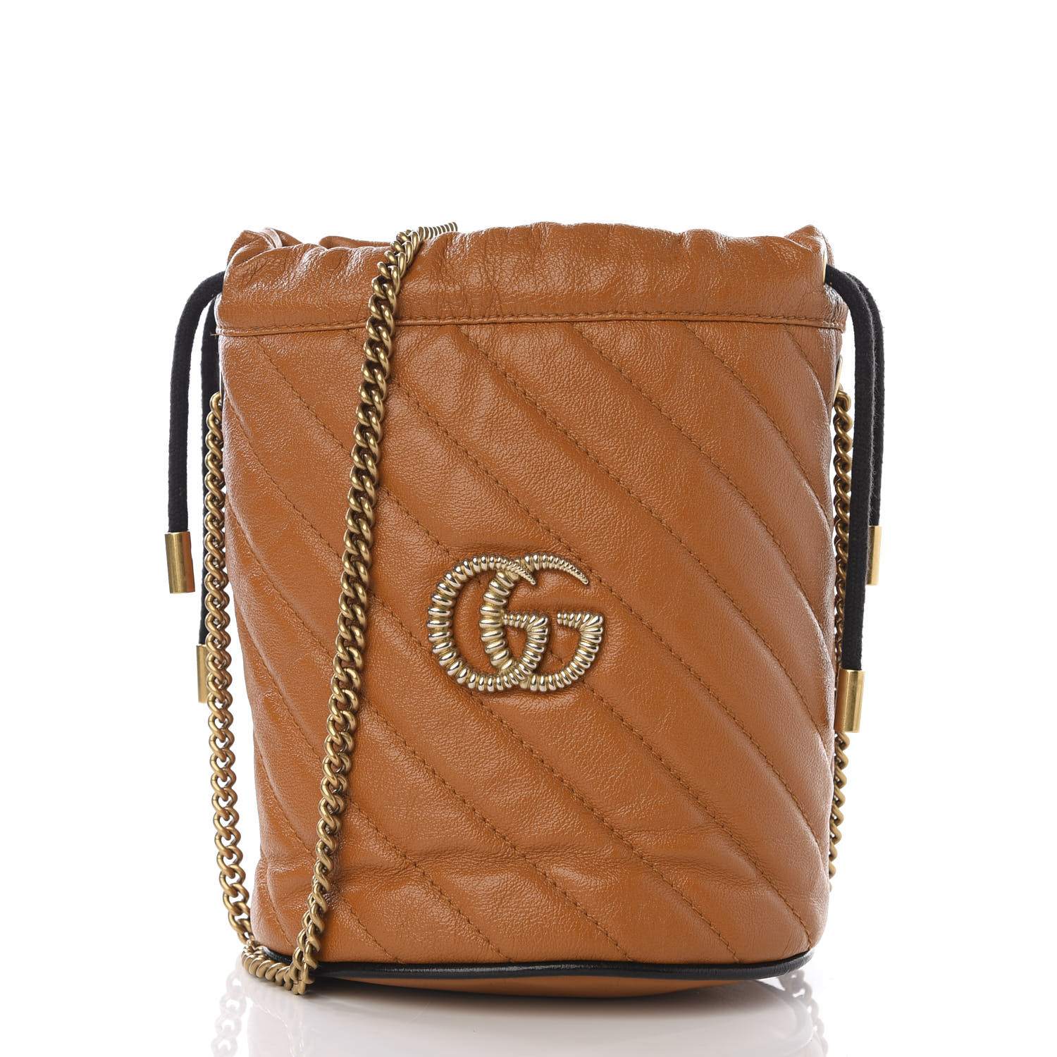GUCCI Calfskin Matelasse Mini GG Marmont 2.0 Bucket Bag Cognac 573678