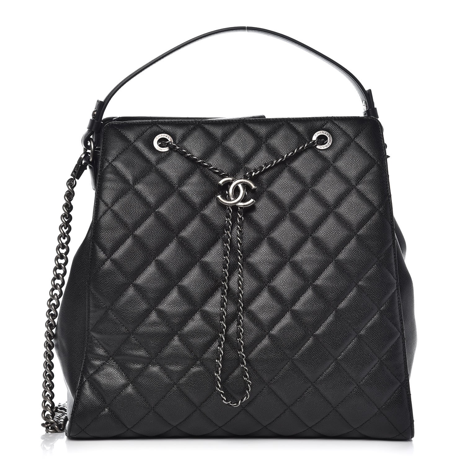 CHANEL Caviar Quilted Large CC Bucket Bag Black 329130