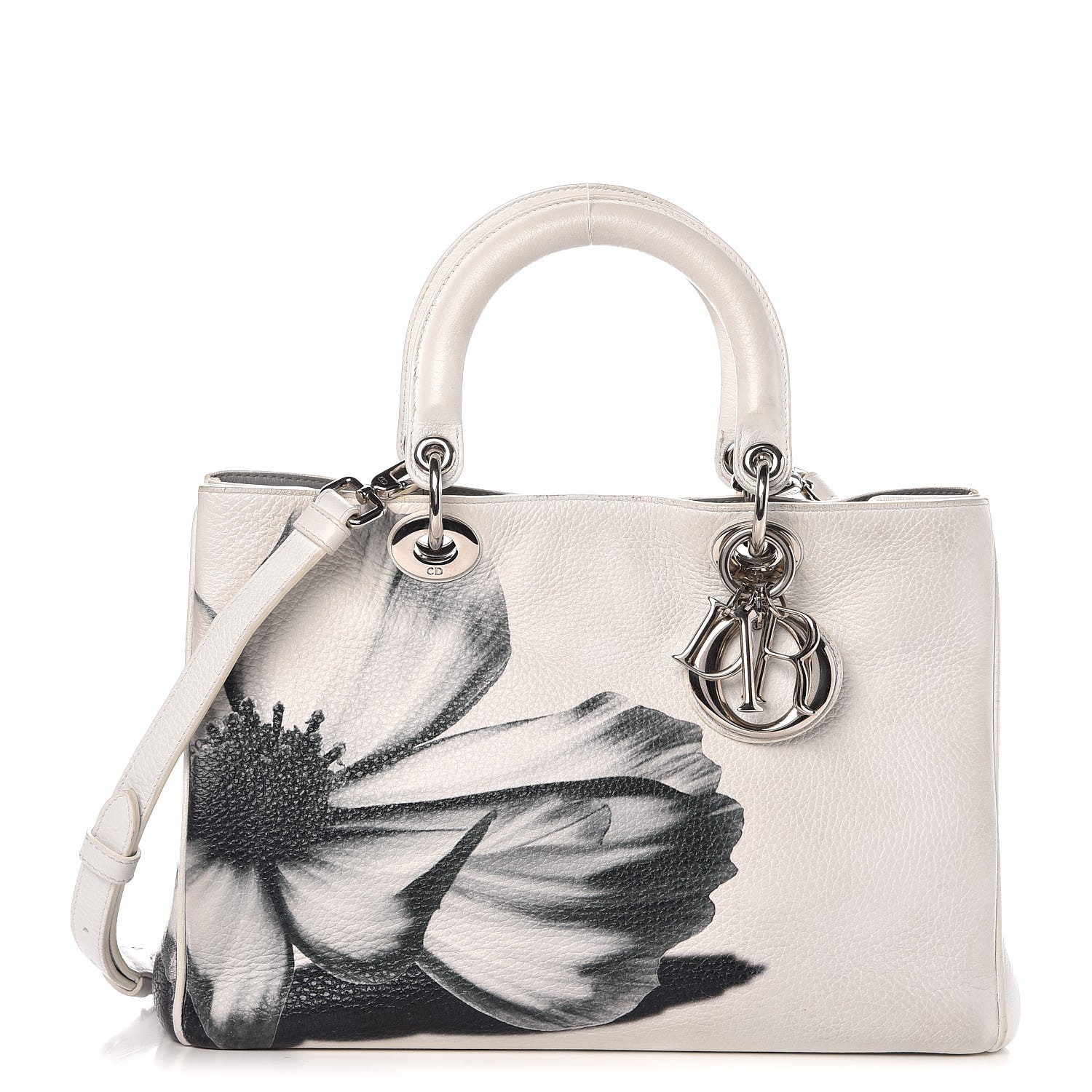 Christian Dior Bullcalf Printed Medium Flower Diorissimo Tote White 296459 Fashionphile