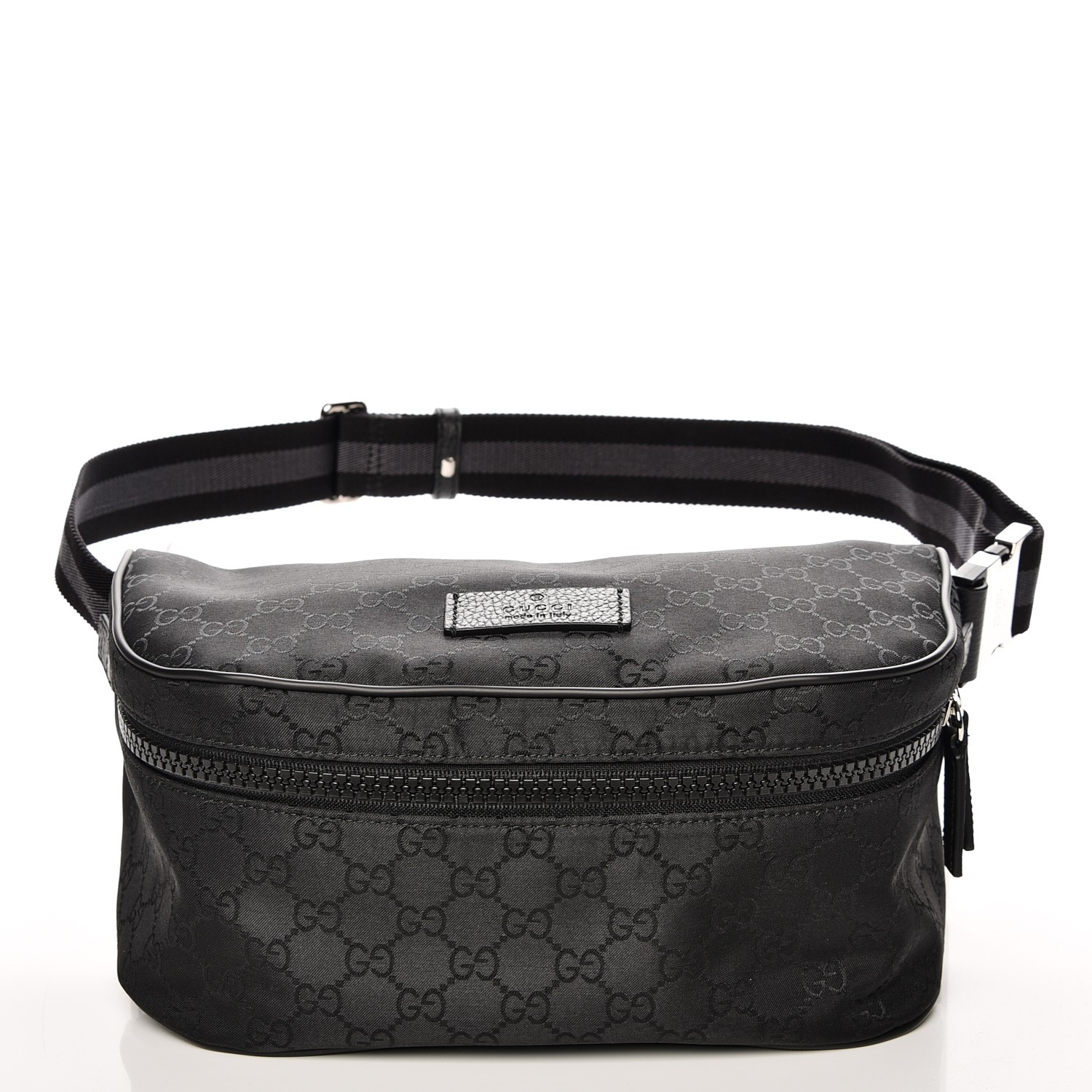 GUCCI Nylon Monogram Fanny Pack Belt Bag Black 211605