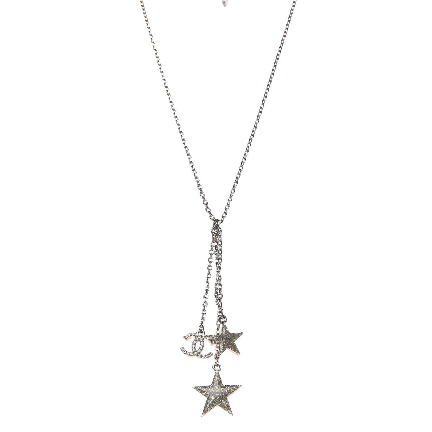Chanel Crystal Glitter Enamel Cc Star Drop Necklace Silver Fashionphile Chanel Crystal Glitter Enamel Cc Star Drop Necklace Silver Fashionphile