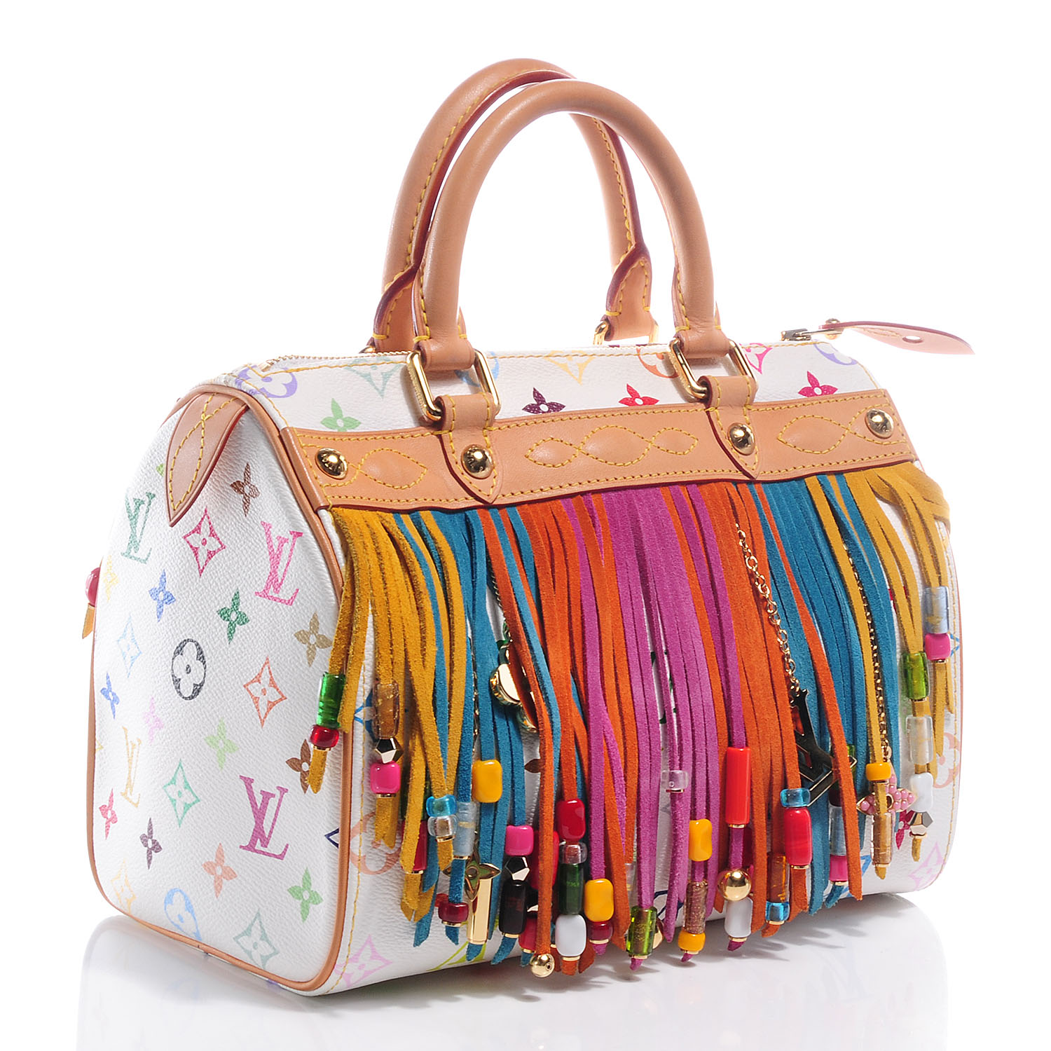 LOUIS VUITTON Multicolor Fringe Speedy 25 White Bag 63319