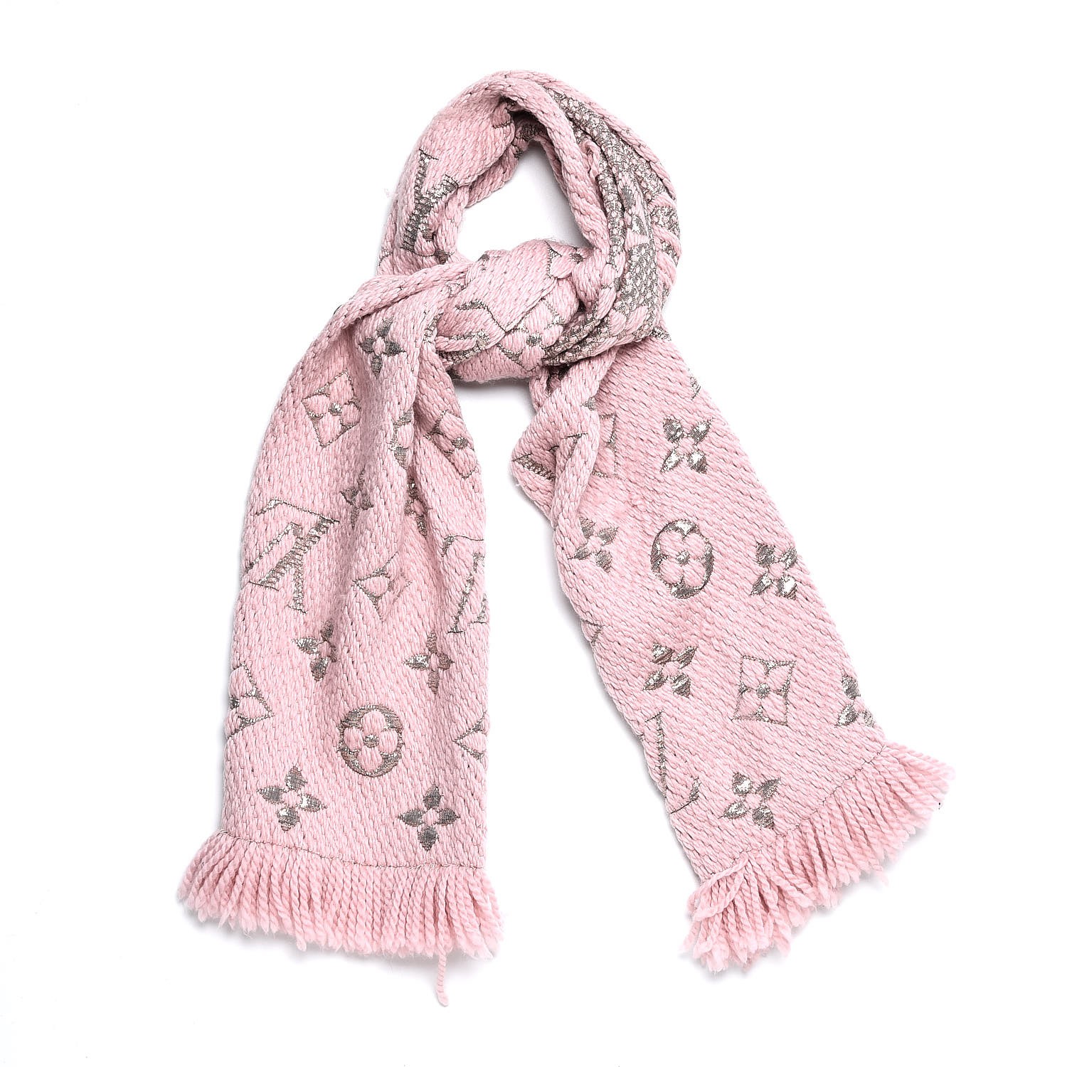 LOUIS VUITTON Wool Silk Logomania Shine Scarf Pink 243036